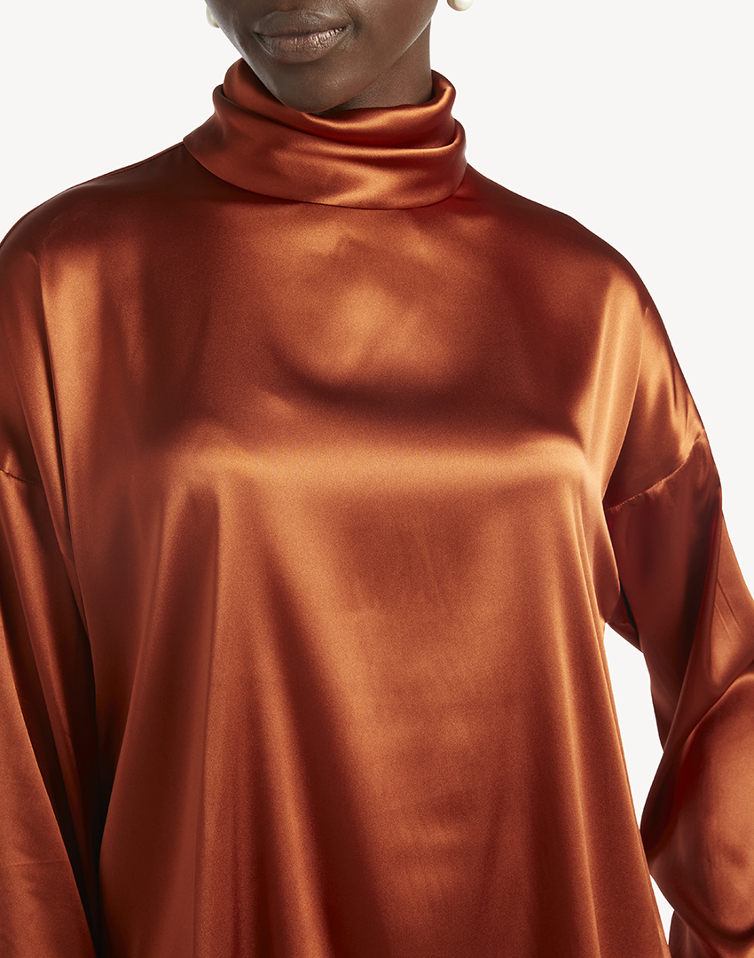 Satin High Neck Blouse -Burnt Orange