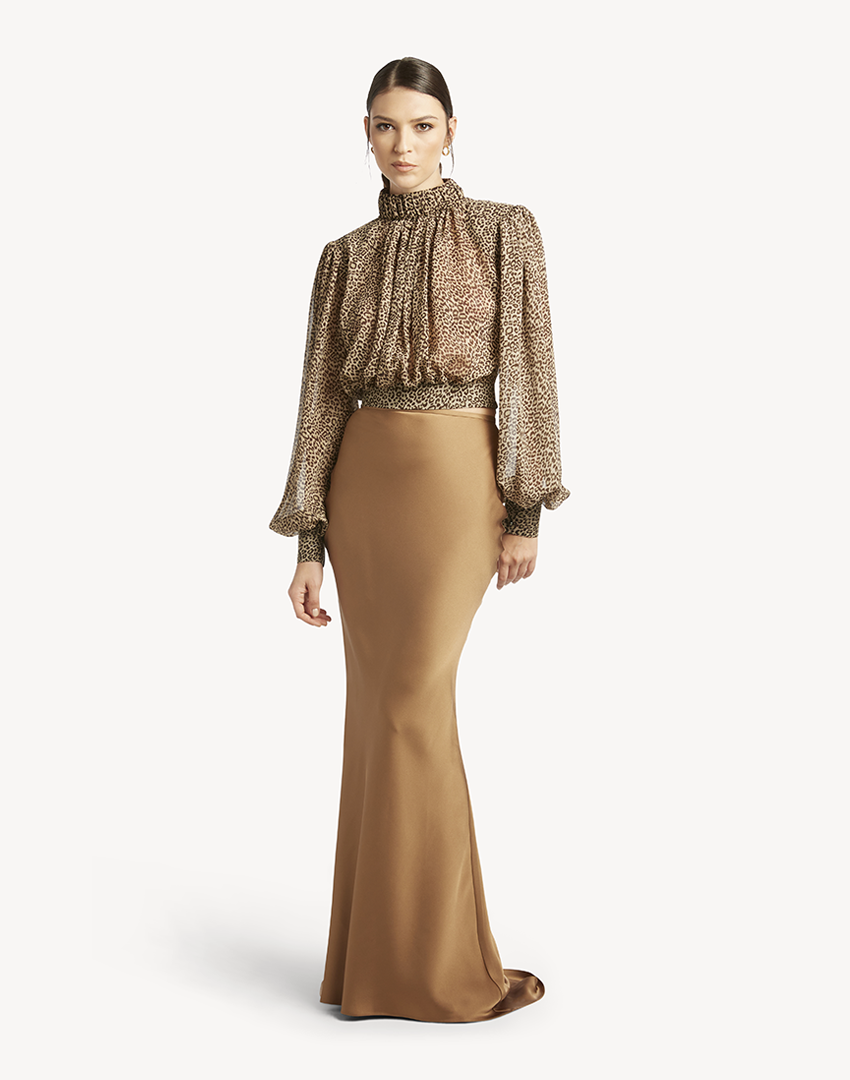 Satin Mermaid Maxi Skirt- Caramel