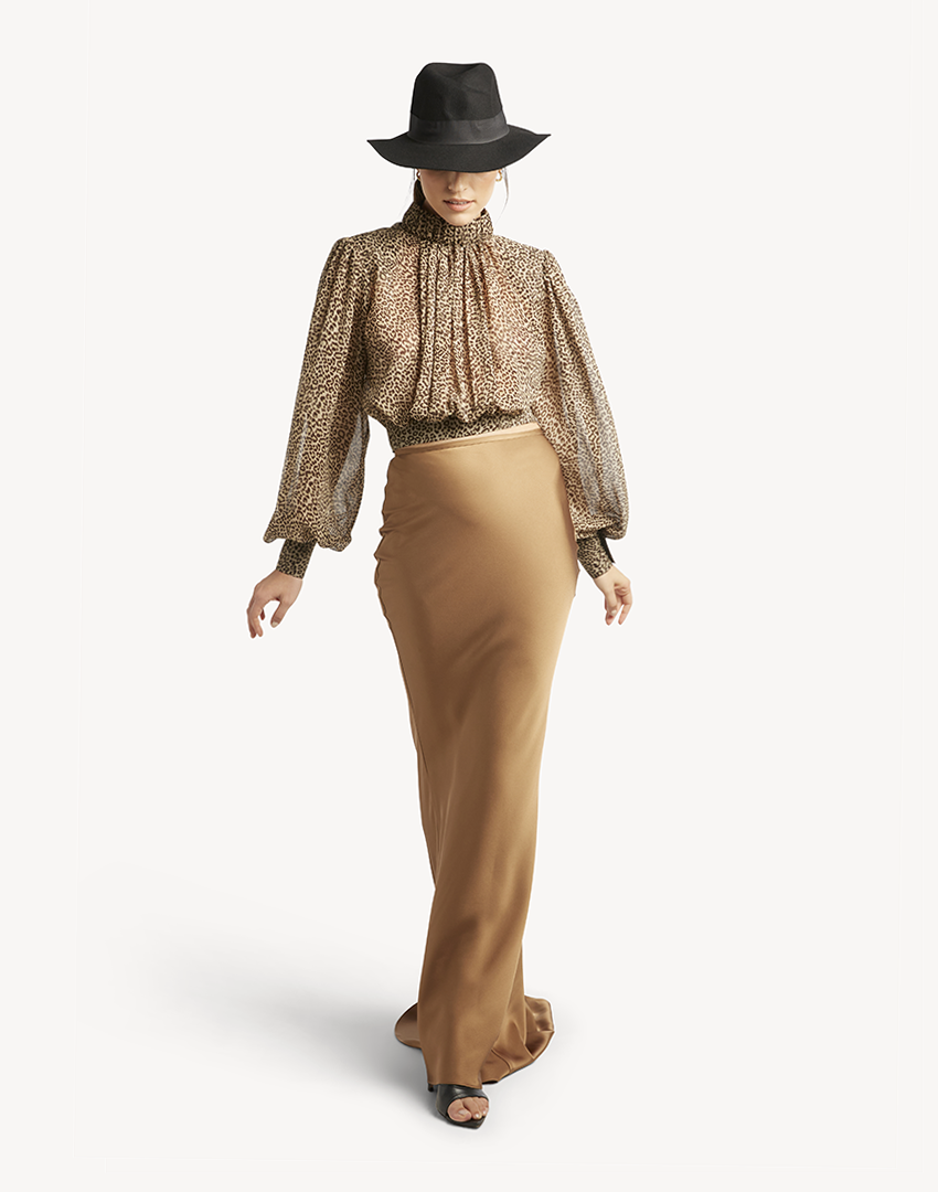 Satin Mermaid Maxi Skirt- Caramel