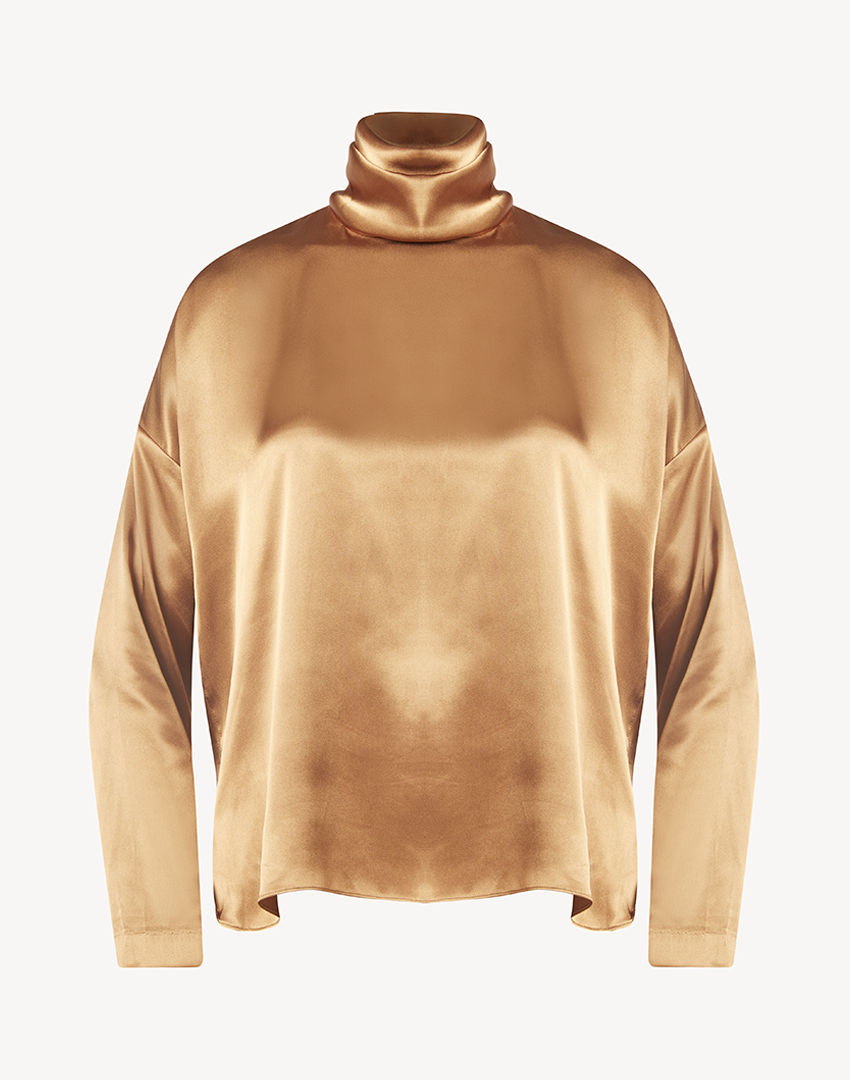 Satin High Neck Blouse - Burnt Gold