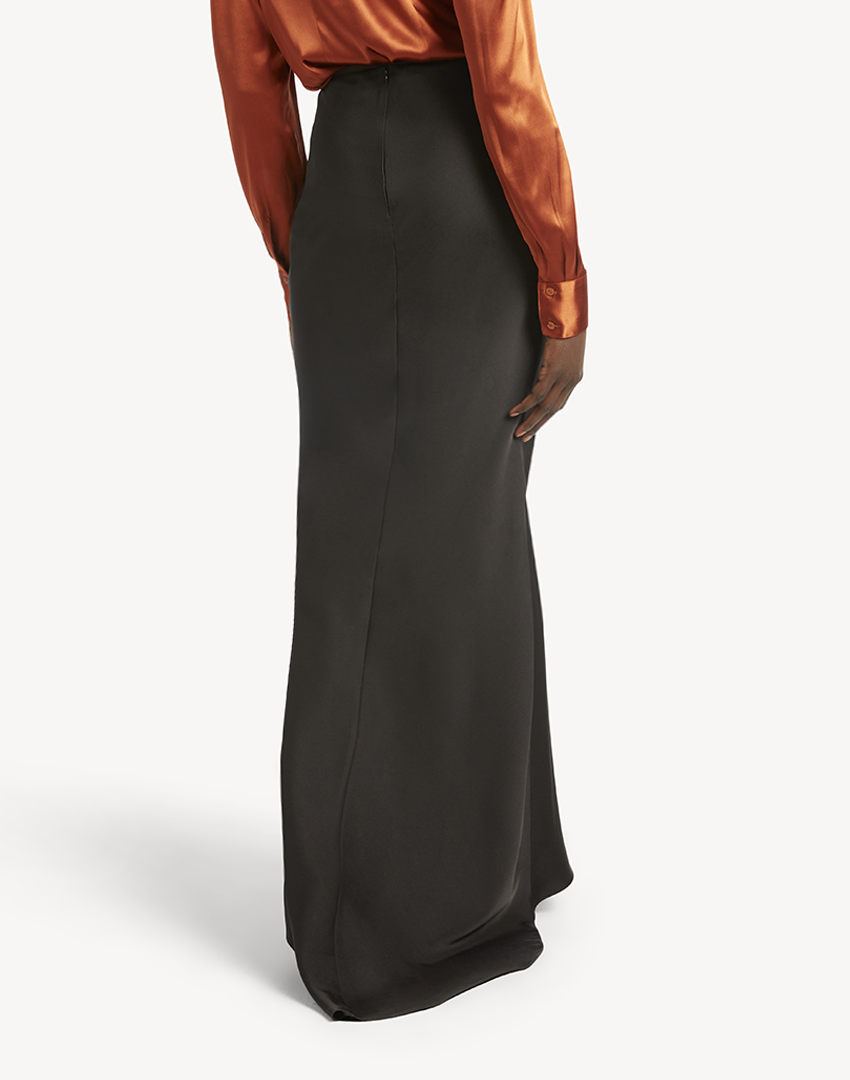 Satin Mermaid Maxi Skirt - Black