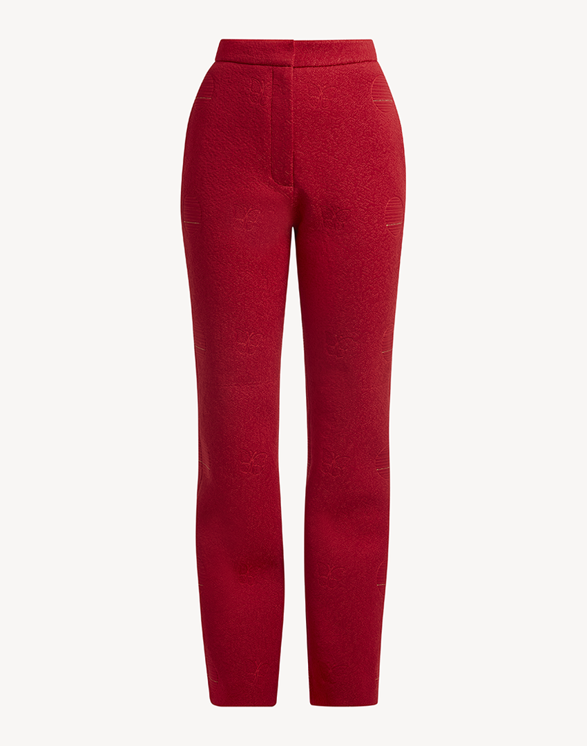 Butterfly Embroidered Trousers- Red