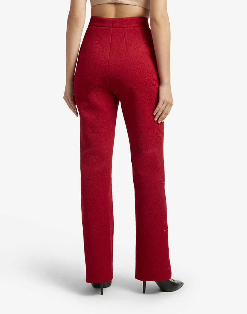 Butterfly Embroidered Trousers- Red