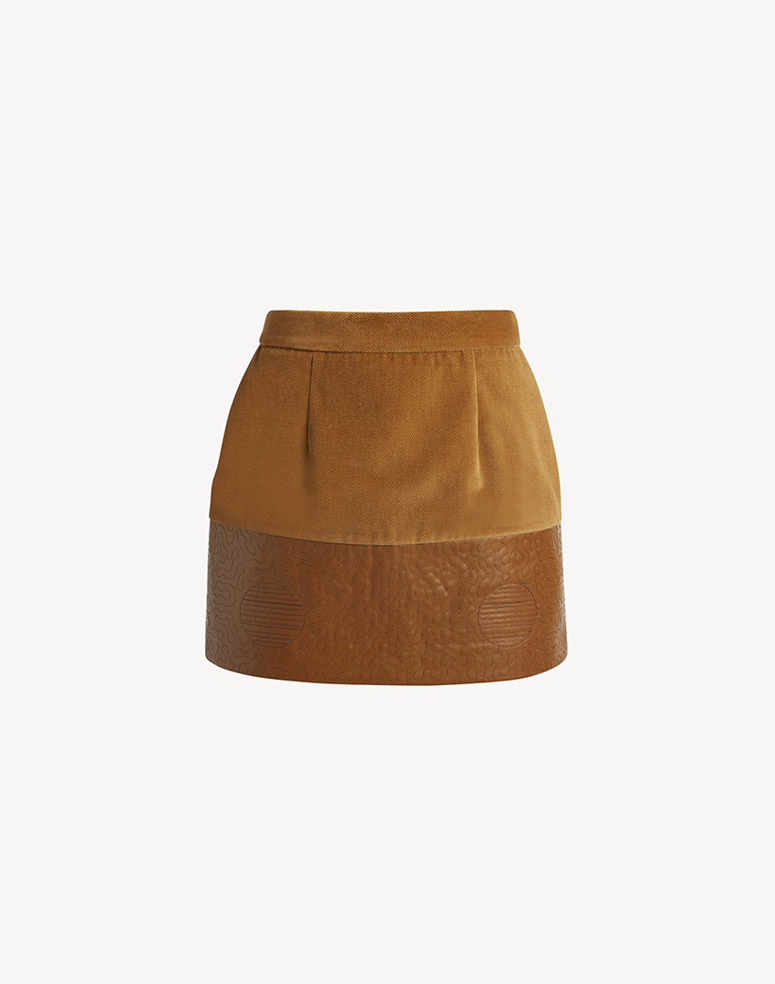 Logo Embroidered Mini Velvet Leather  Skirt