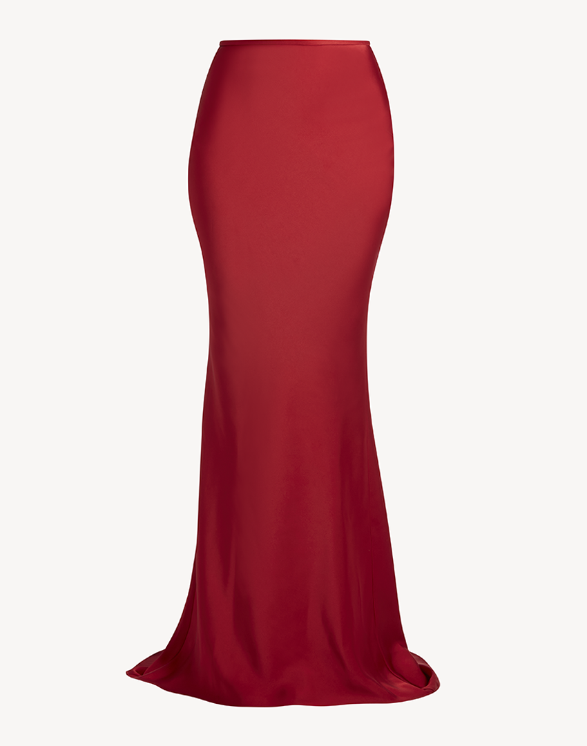 Satin Mermaid Maxi Skirt - Red