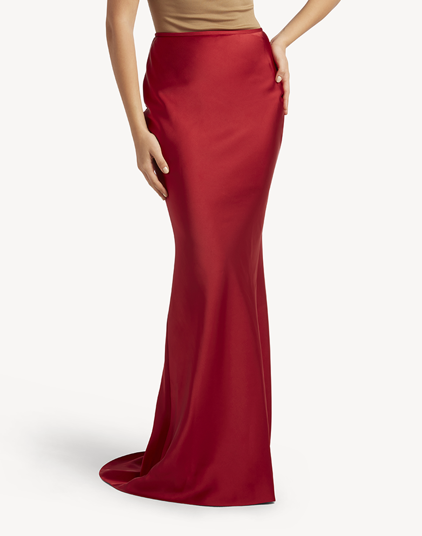 Satin Mermaid Maxi Skirt - Red