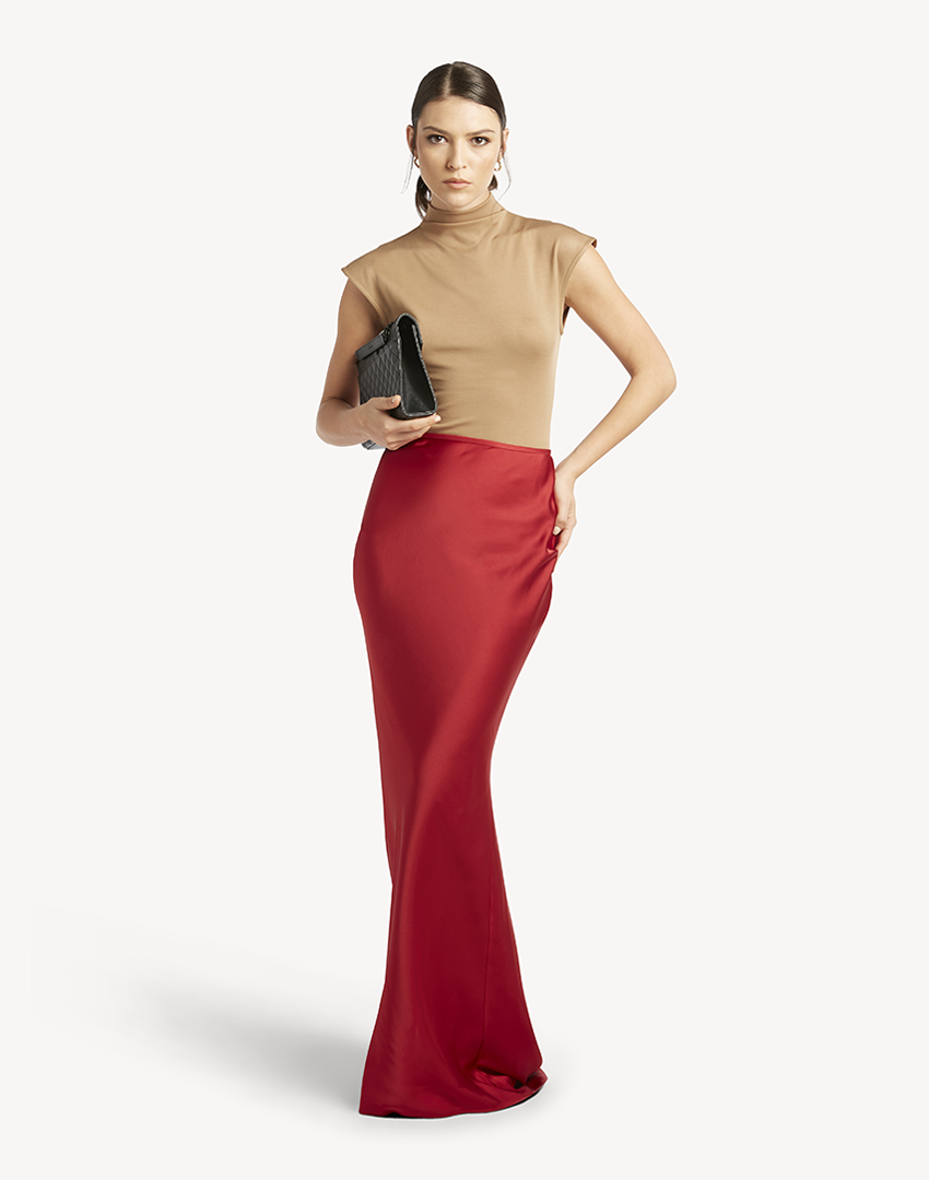 Satin Mermaid Maxi Skirt - Red