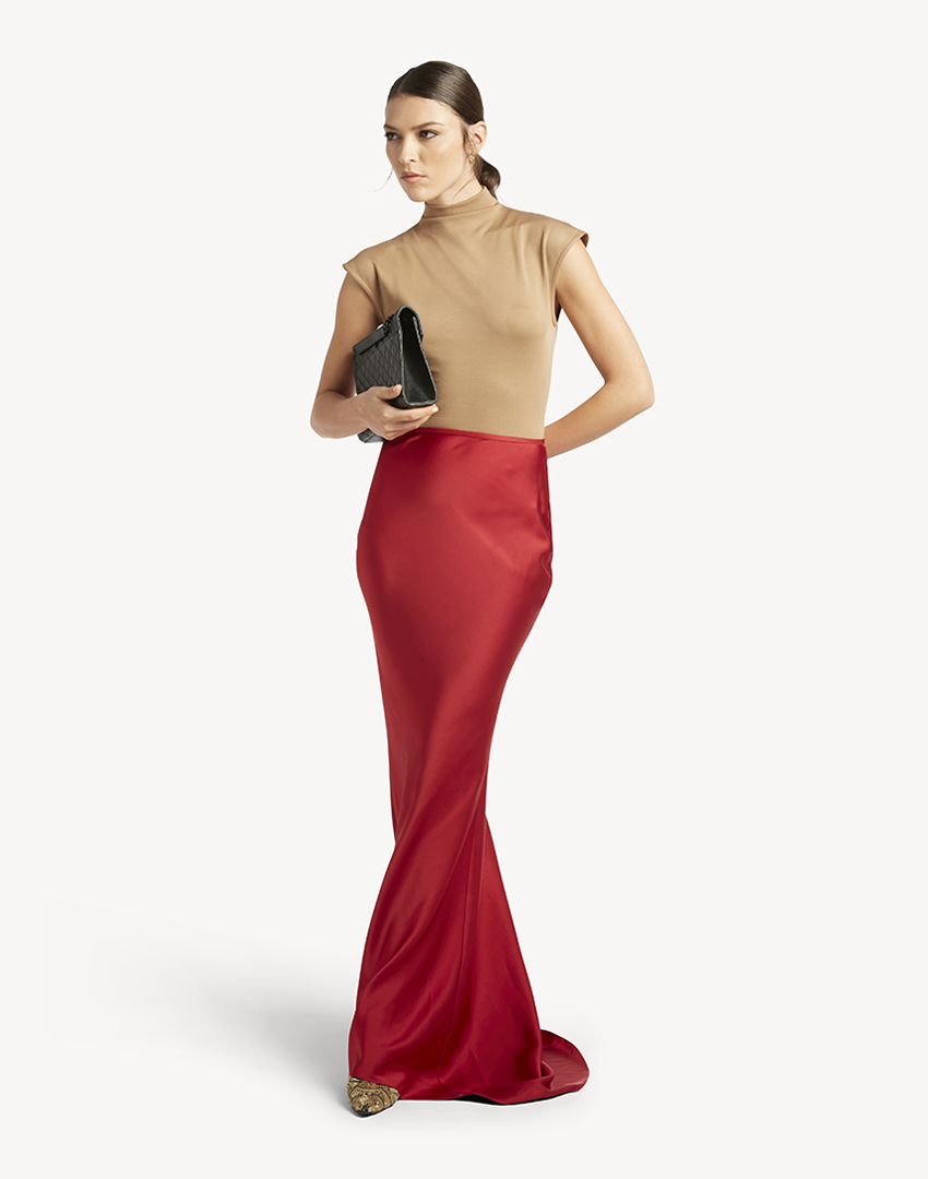 Satin Mermaid Maxi Skirt - Red