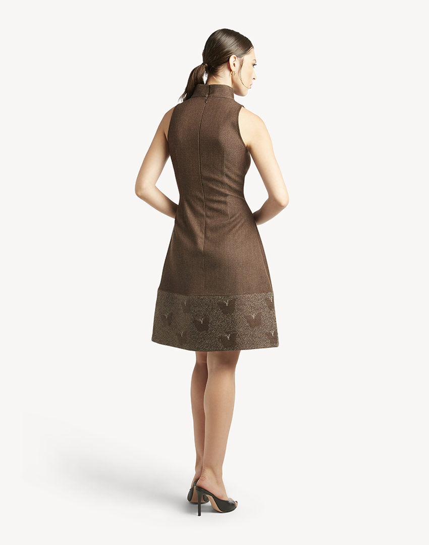 Butterfly Embroidered Sleeveless Mini Dress - Chocolate