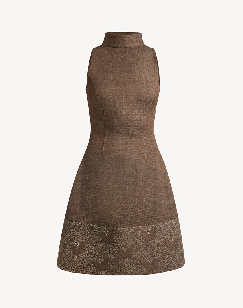 Butterfly Embroidered Sleeveless Mini Dress - Chocolate