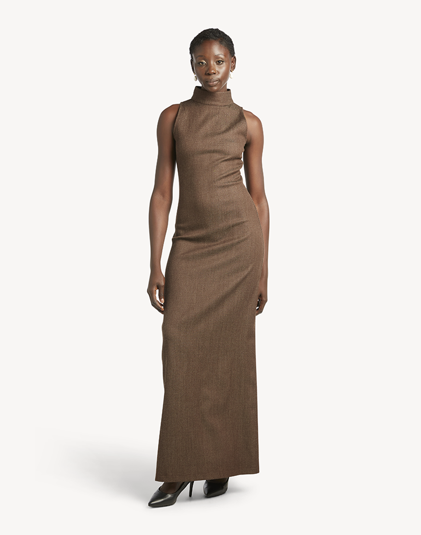 Denim Sleeveless Maxi Dress- Chocolate