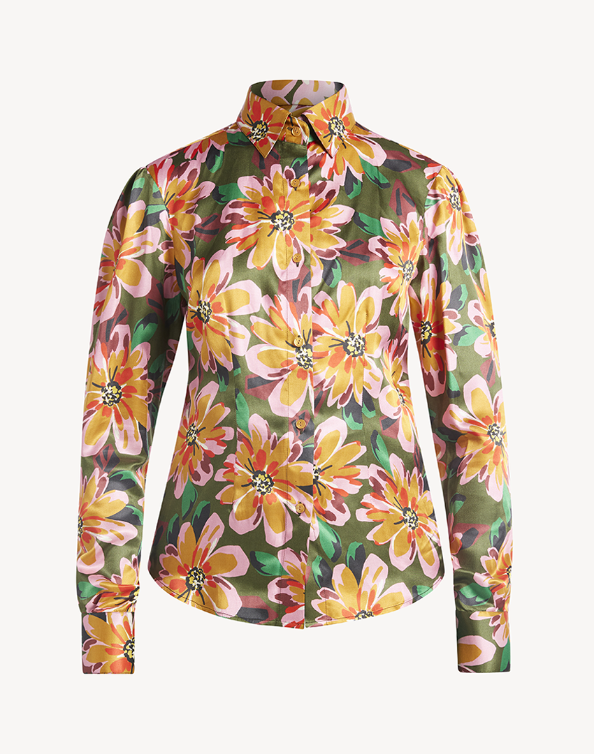 Silk Floral Blouse - Green