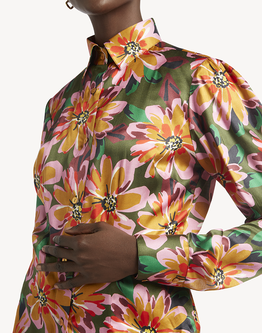 Silk Floral Blouse - Green