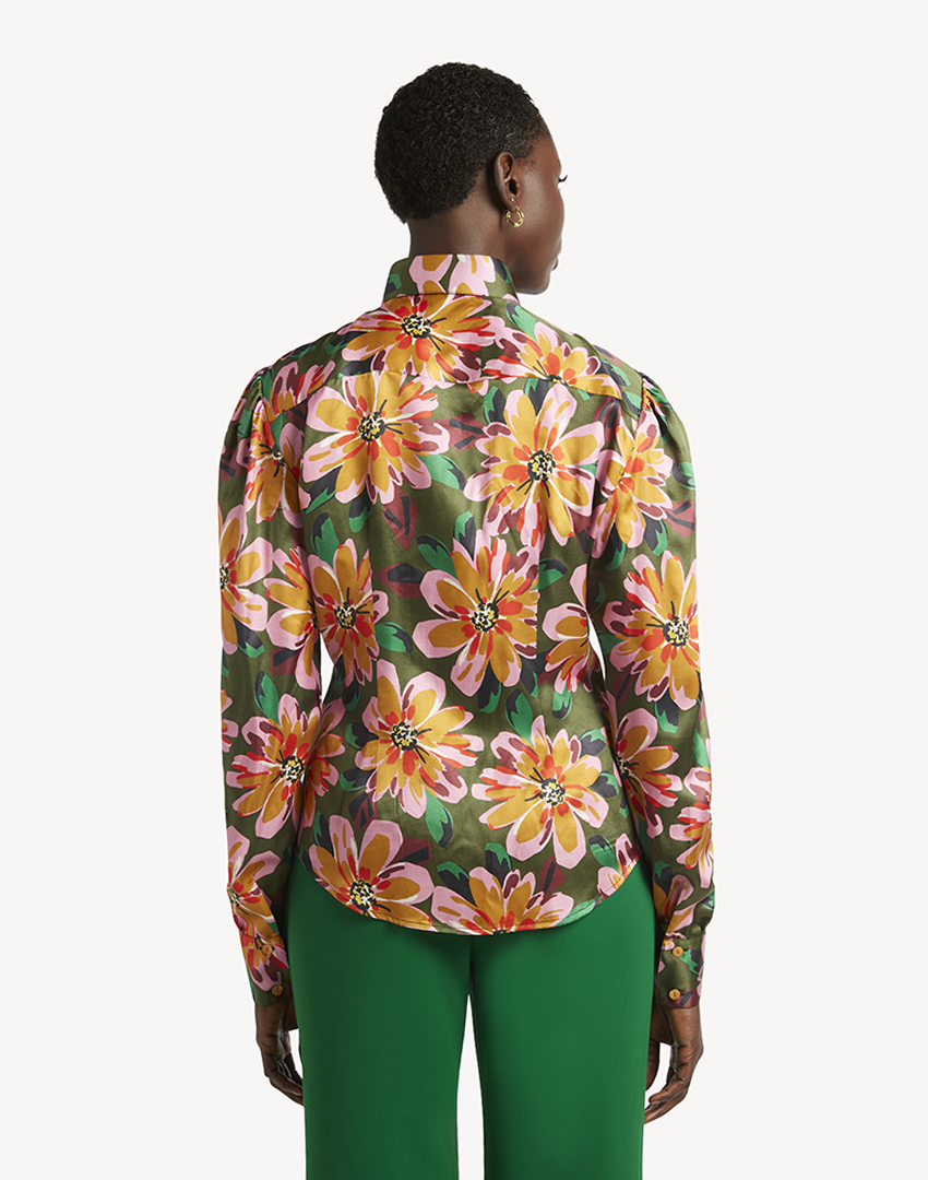 Silk Floral Blouse - Green