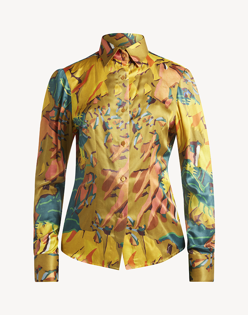 Silk Abstract Blouse - Yellow