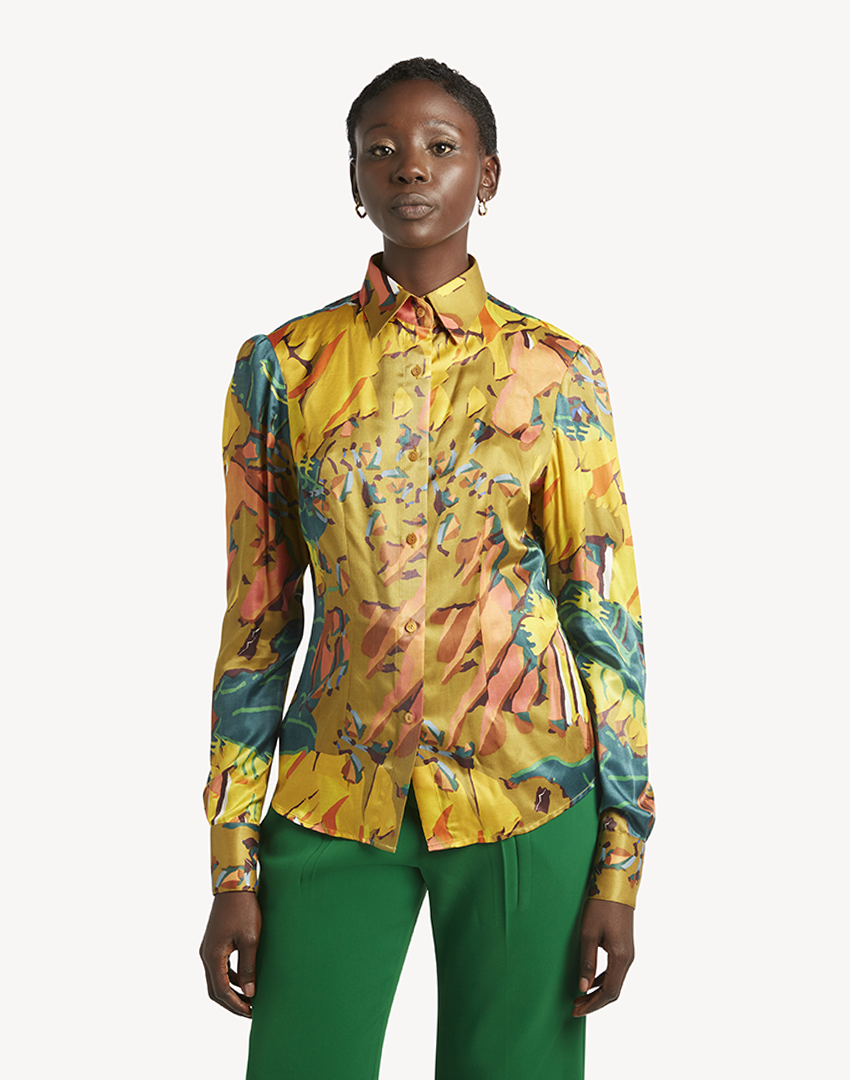 Silk Abstract Blouse - Yellow