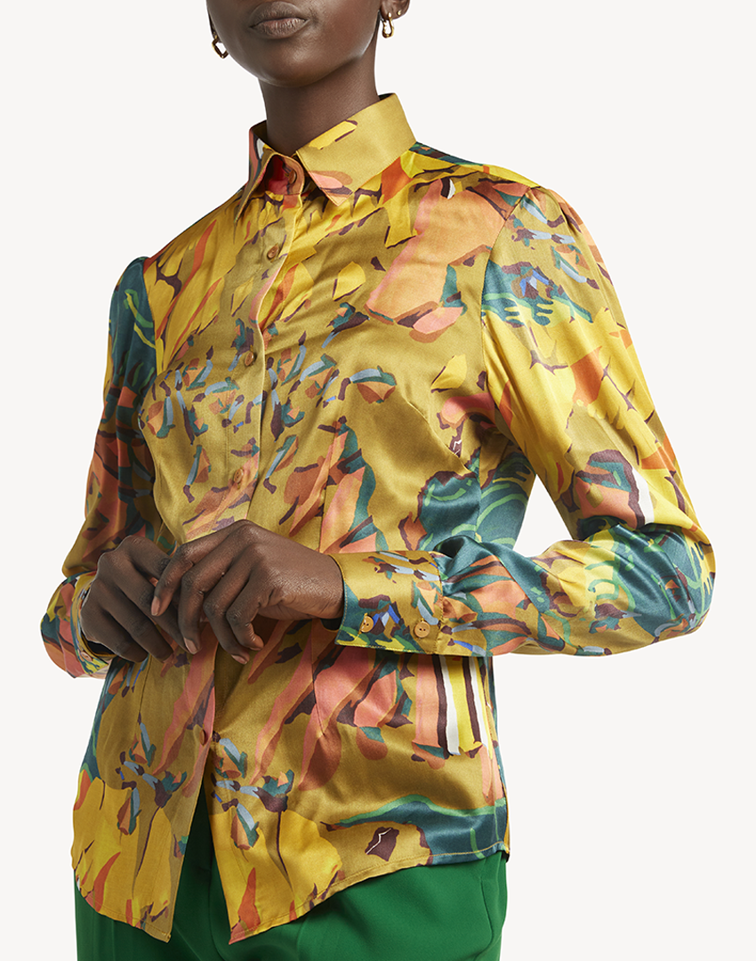 Silk Abstract Blouse - Yellow