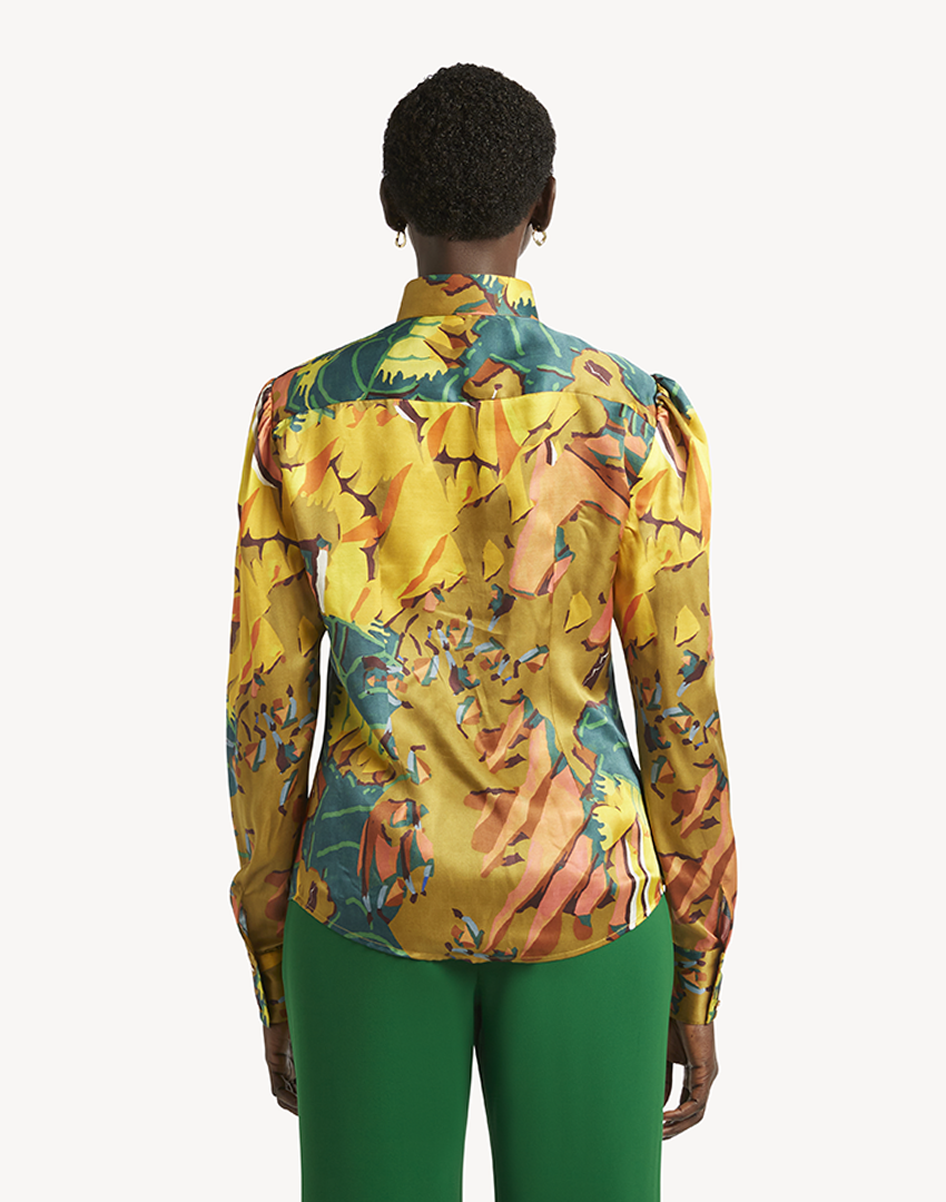 Silk Abstract Blouse - Yellow