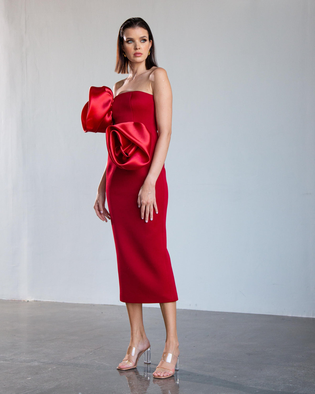 Deux Roses Strapless Midi Dress