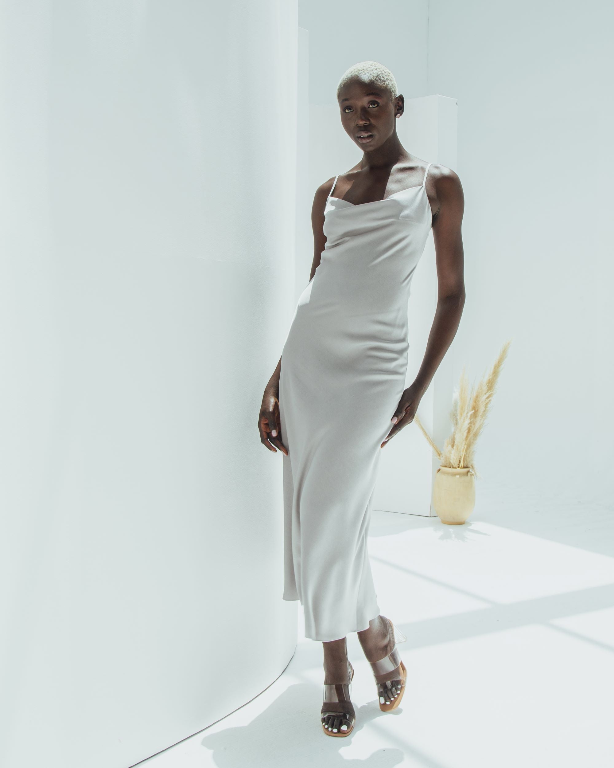Essentials Satin Cowl Neck Slip Dress