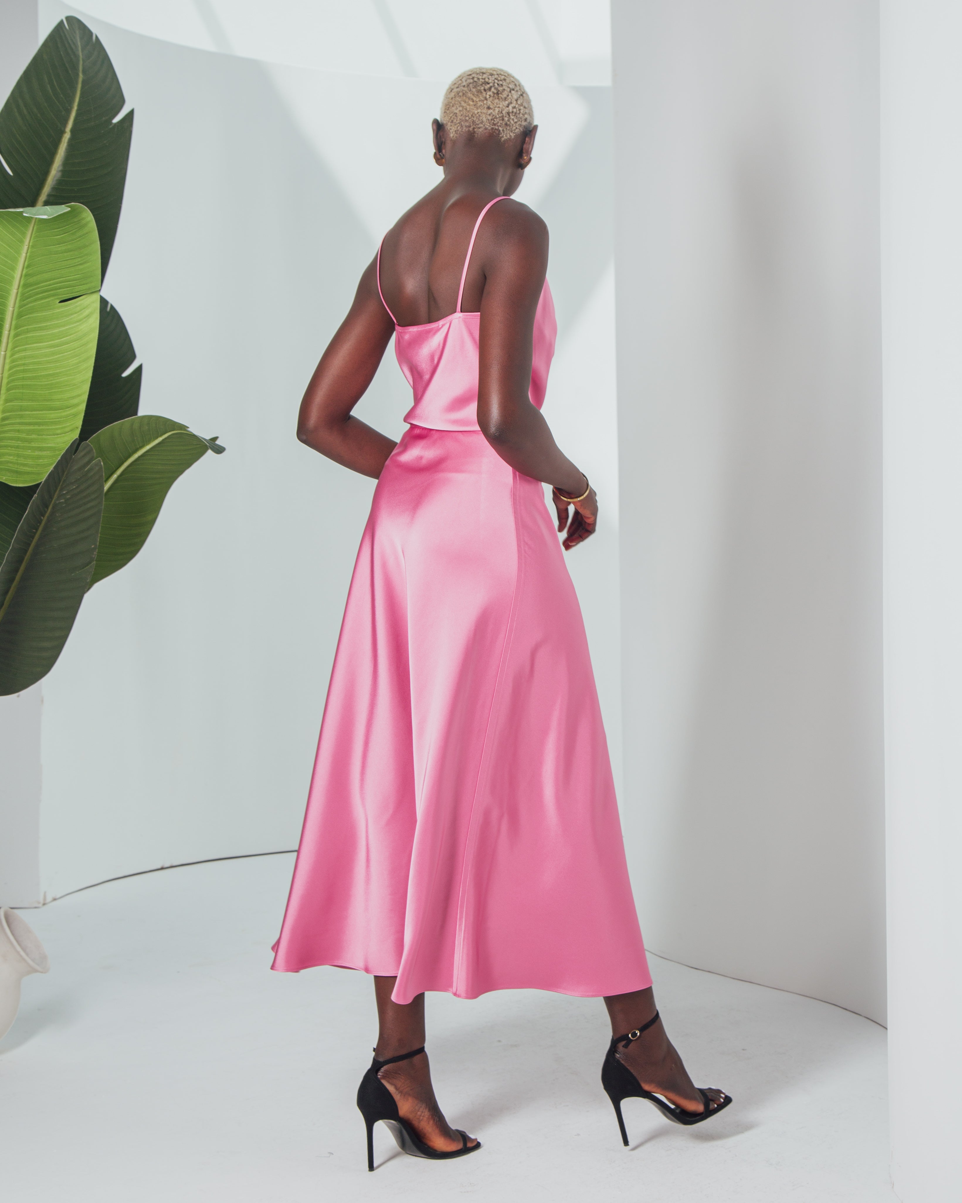 Essentials - Satin A-Line Midi Skirt