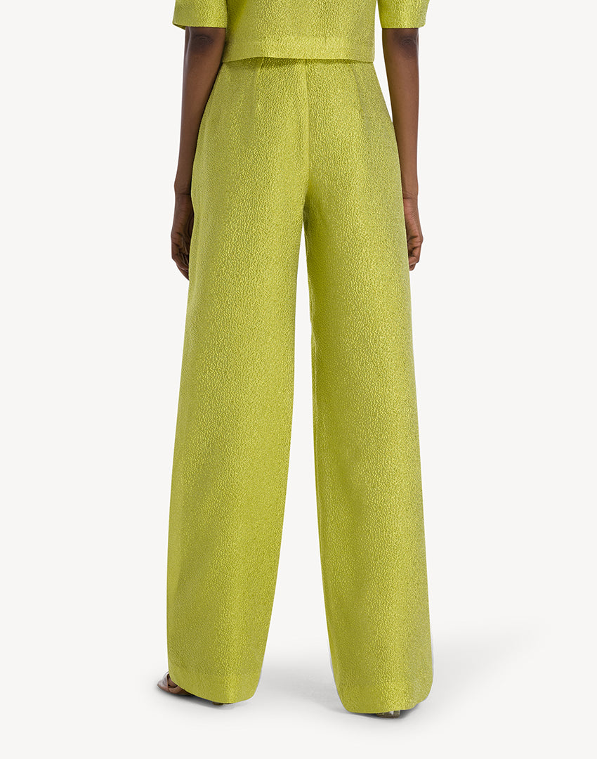 Silk Brocade High Waisted Trousers- Acid Green