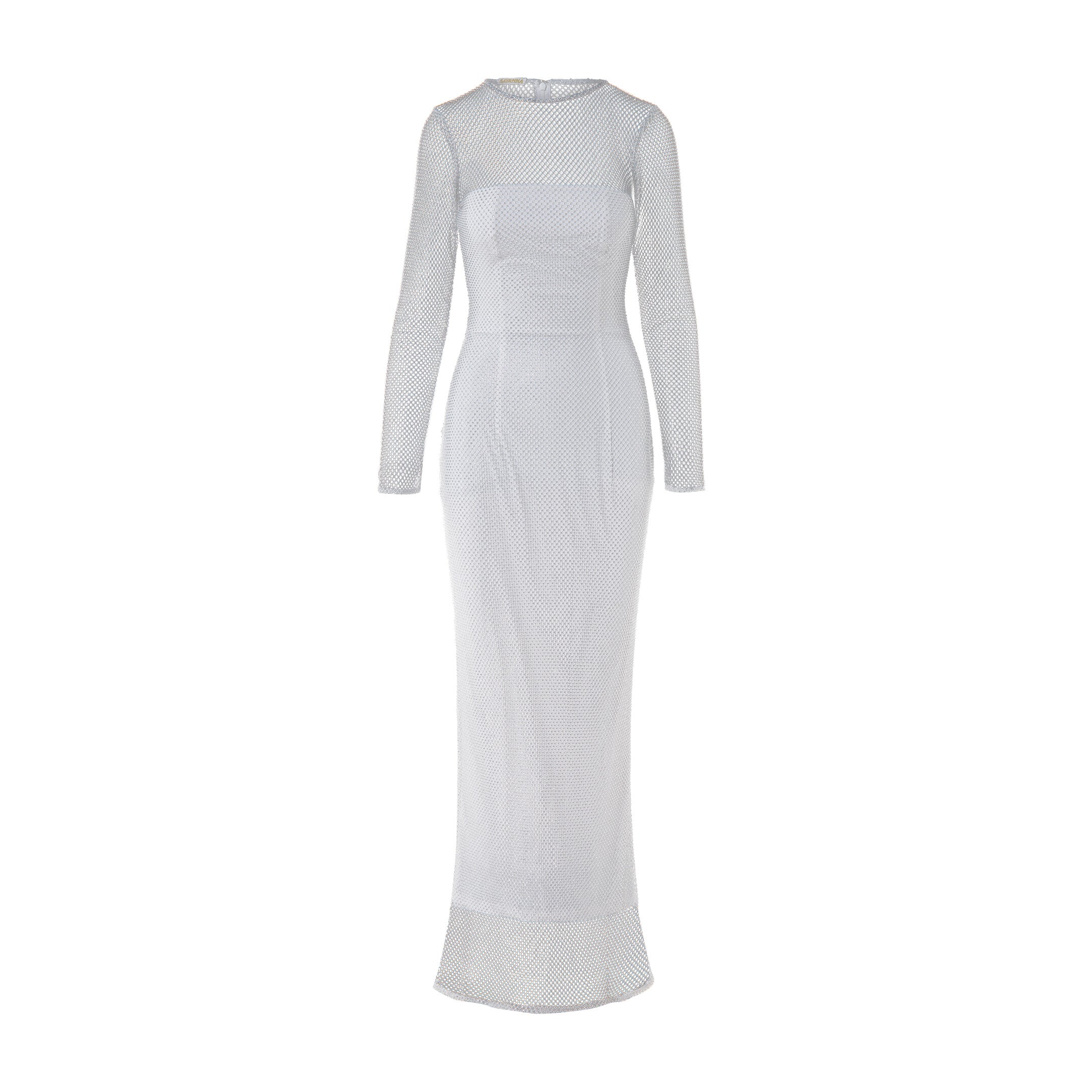 Crystal Embellished Long-Sleeved Maxi Dress - Light