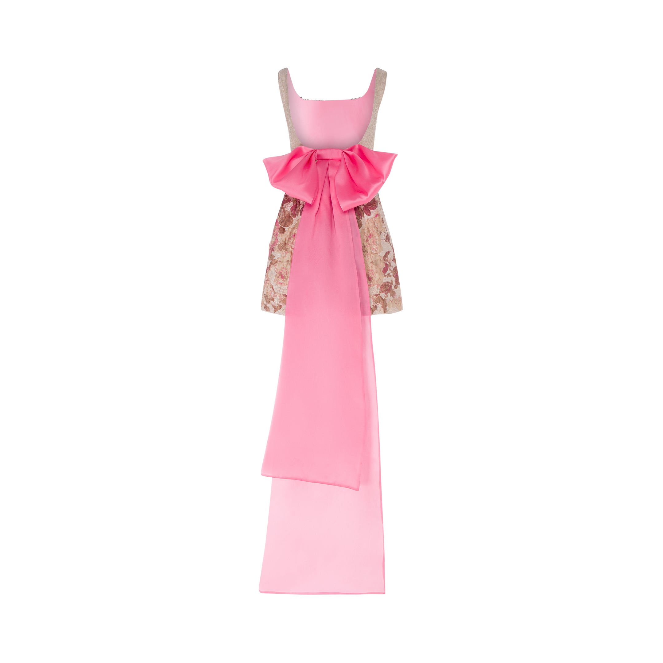 Brocade Crystal Embellished Mini Back Bow Dress - Pink