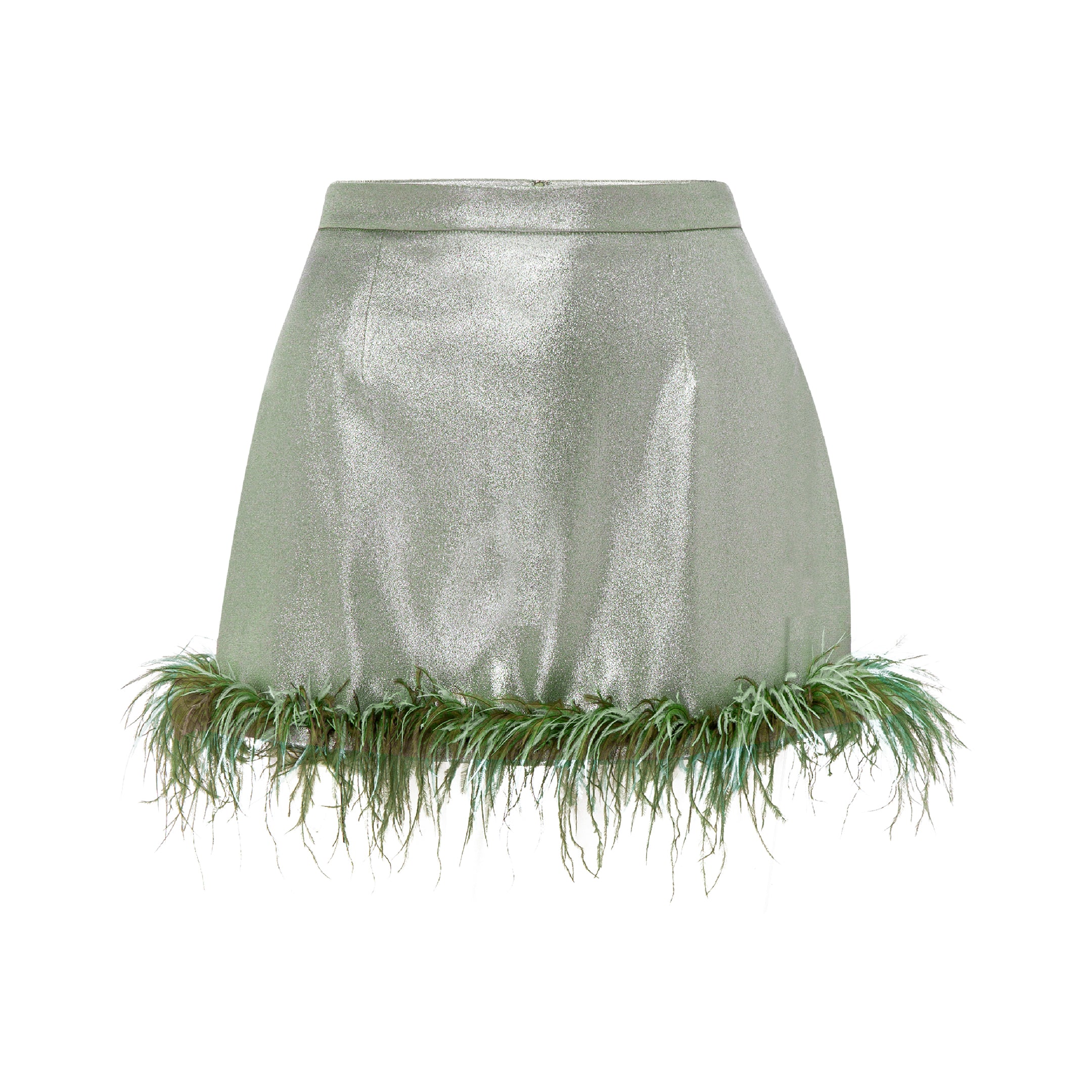 Shimmery Feather-Trimmed Mini Skirt