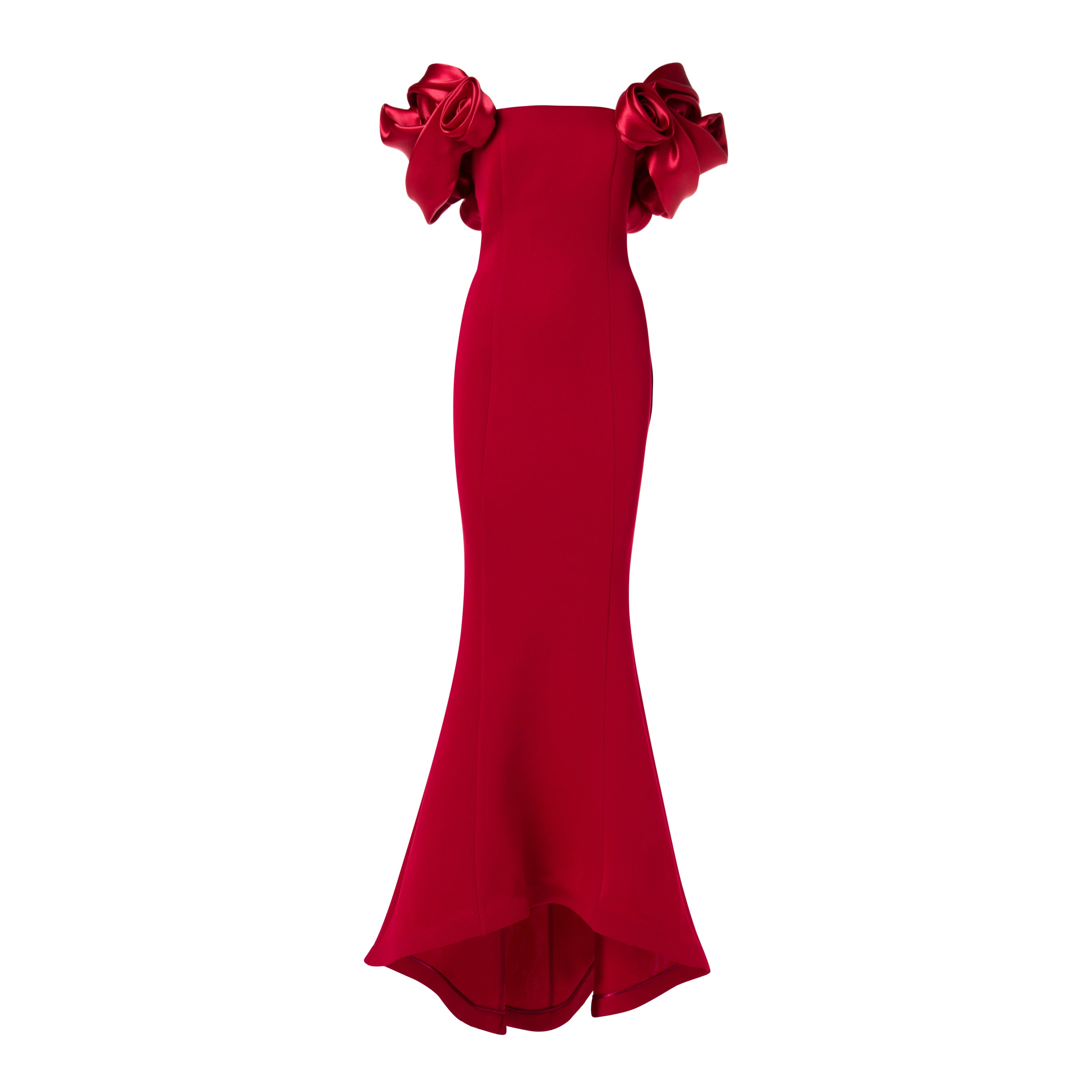 Rose Sleeve Panel Maxi Dress - Cherry Red