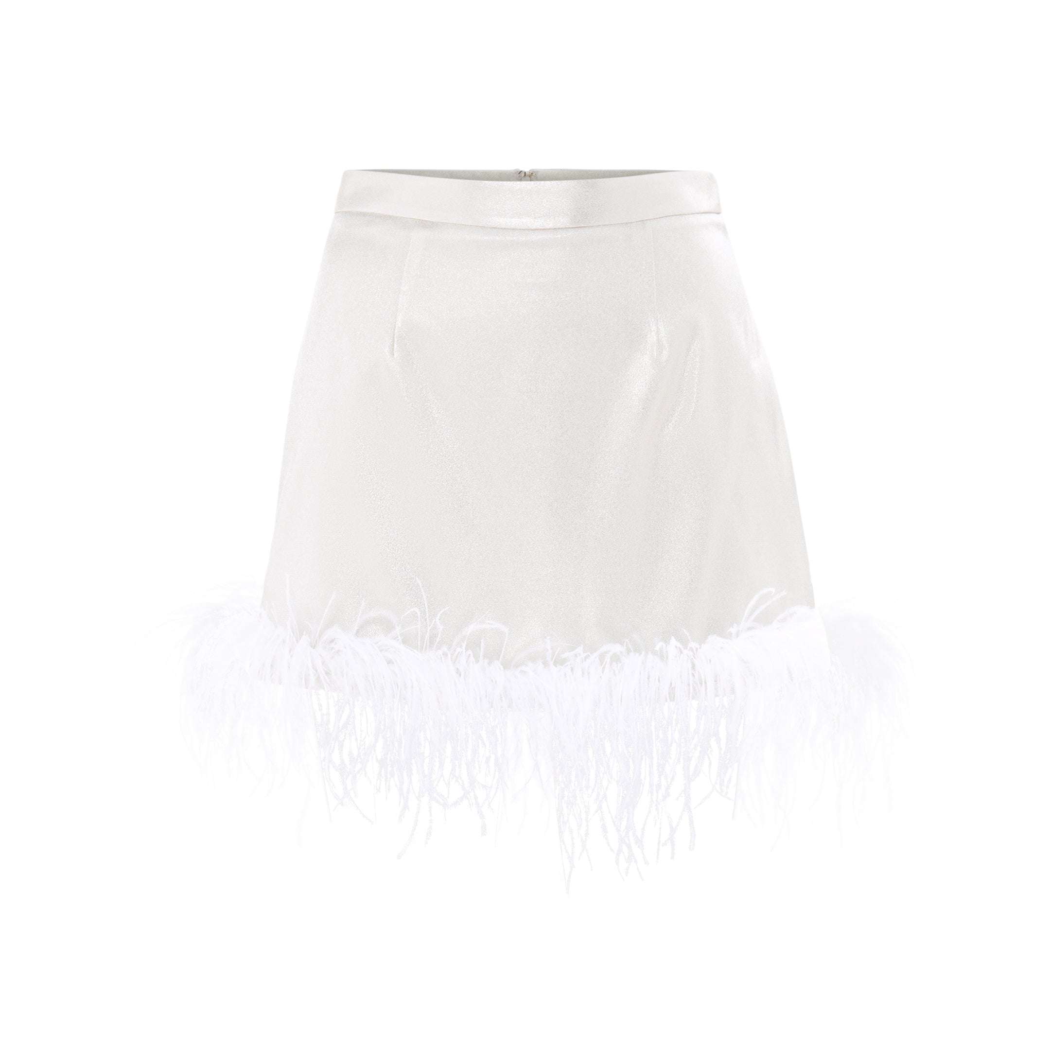 Shimmery Feather-Trimmed Mini Skirt