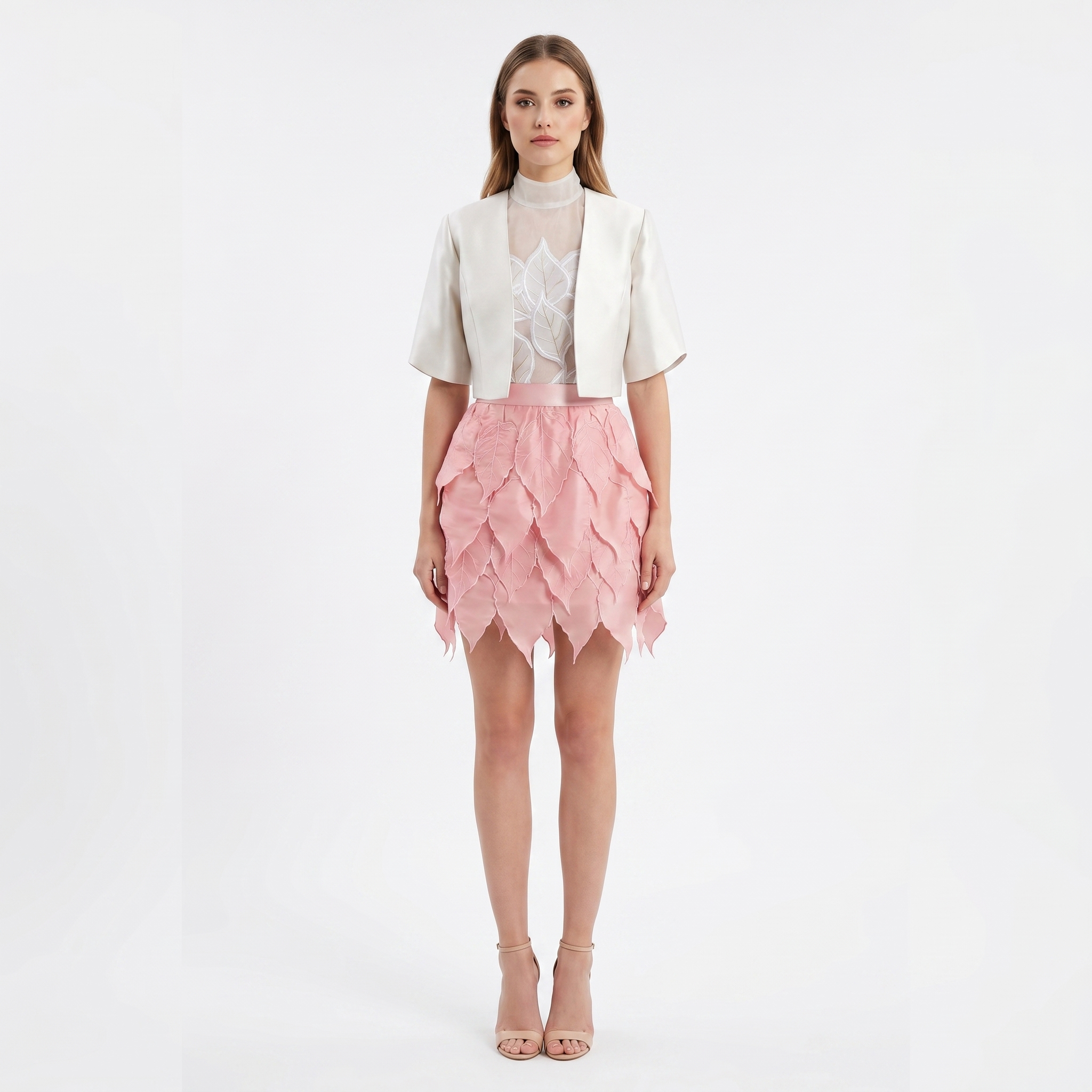Layered Leaf Appliqué Mini Skirt