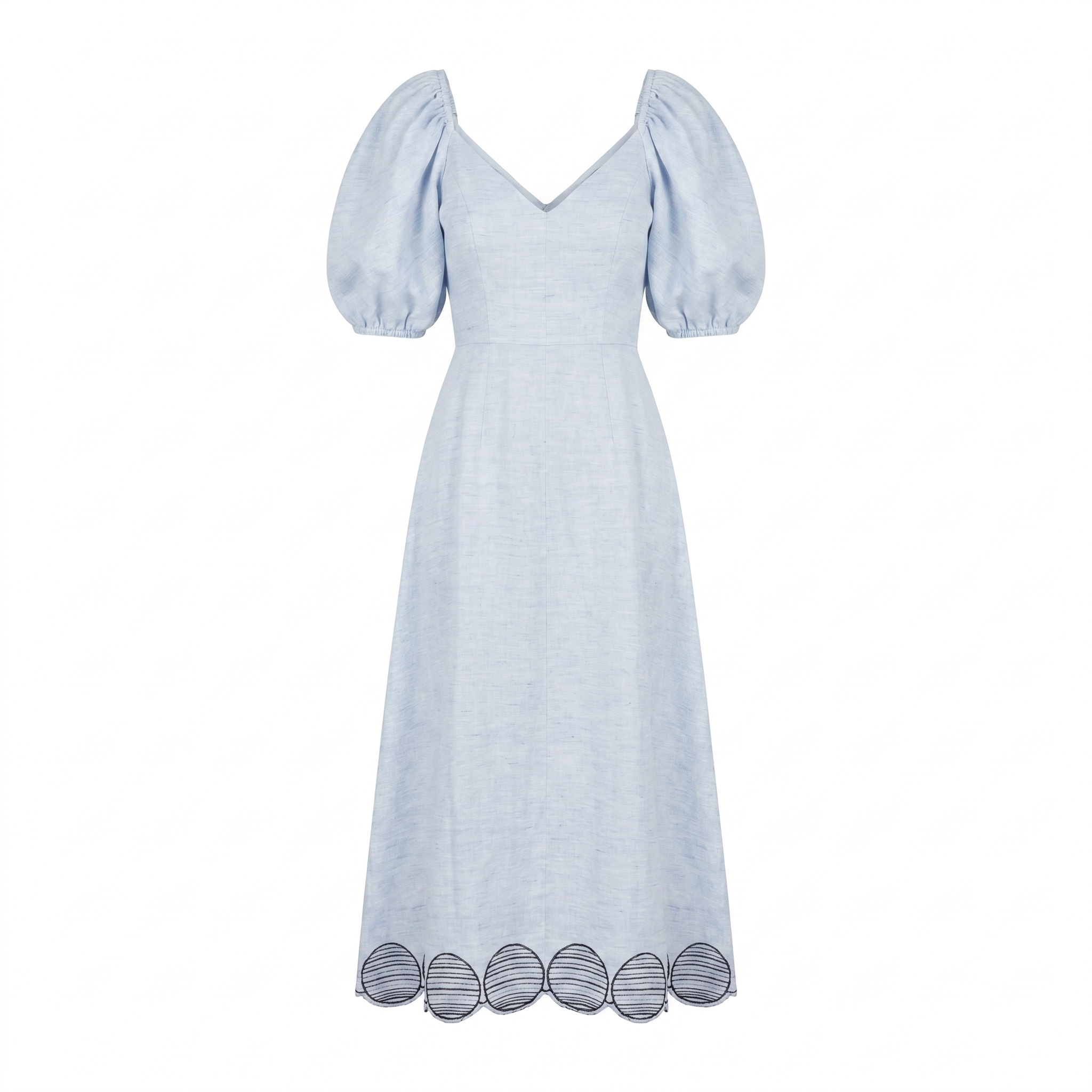 Puff Sleeve Logo Applique Midi Dress