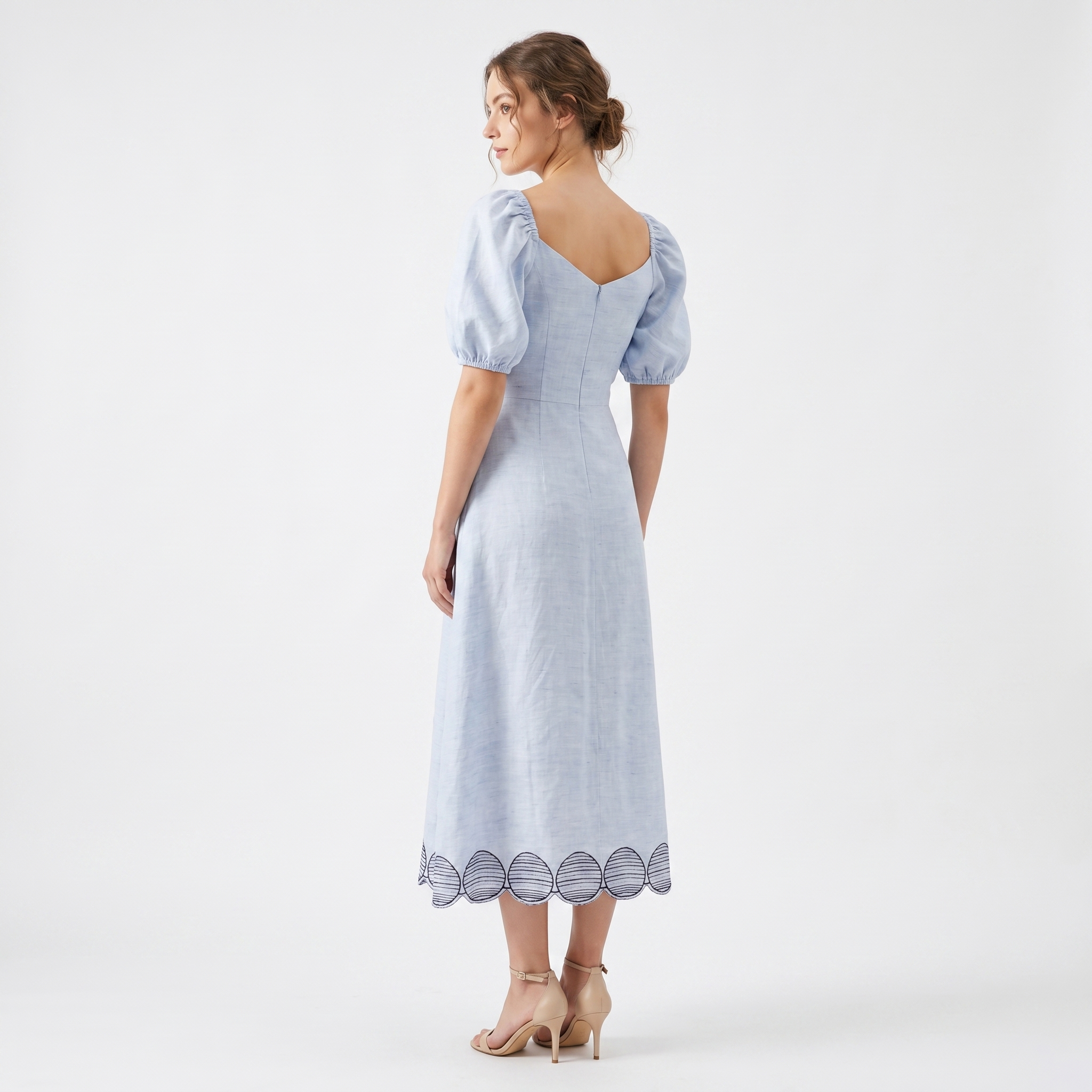 Puff Sleeve Logo Applique Midi Dress