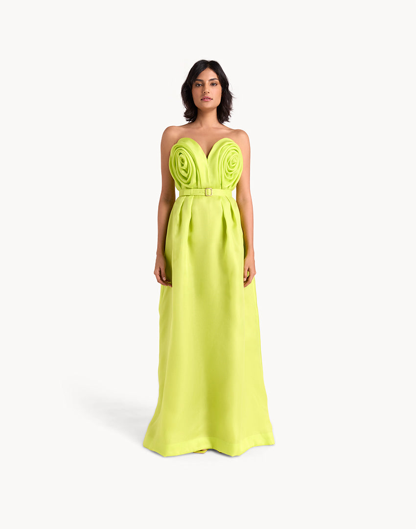 Silk Organza Corset Dress - Neon Green