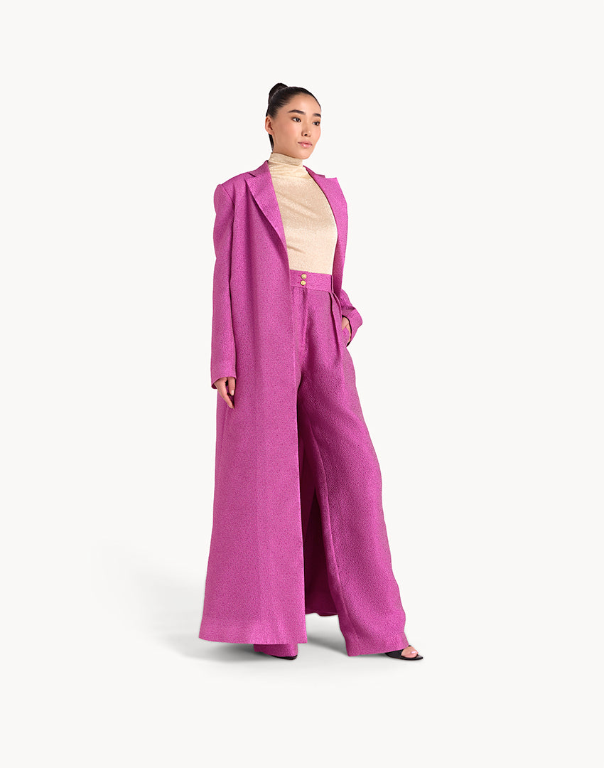 Silk Brocade Long Coat - Purple