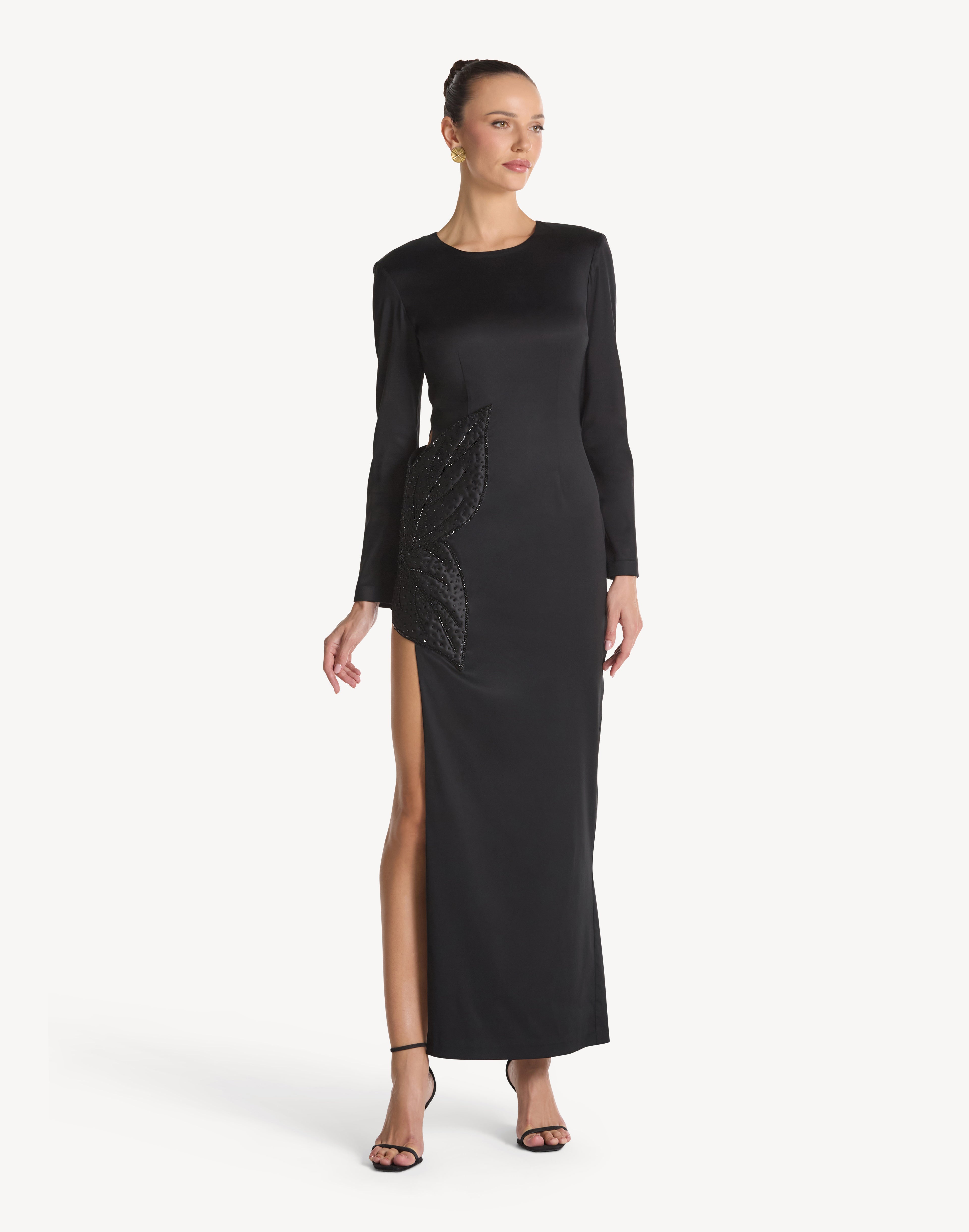 Elegance Leaf Appliqué High Leg Dress