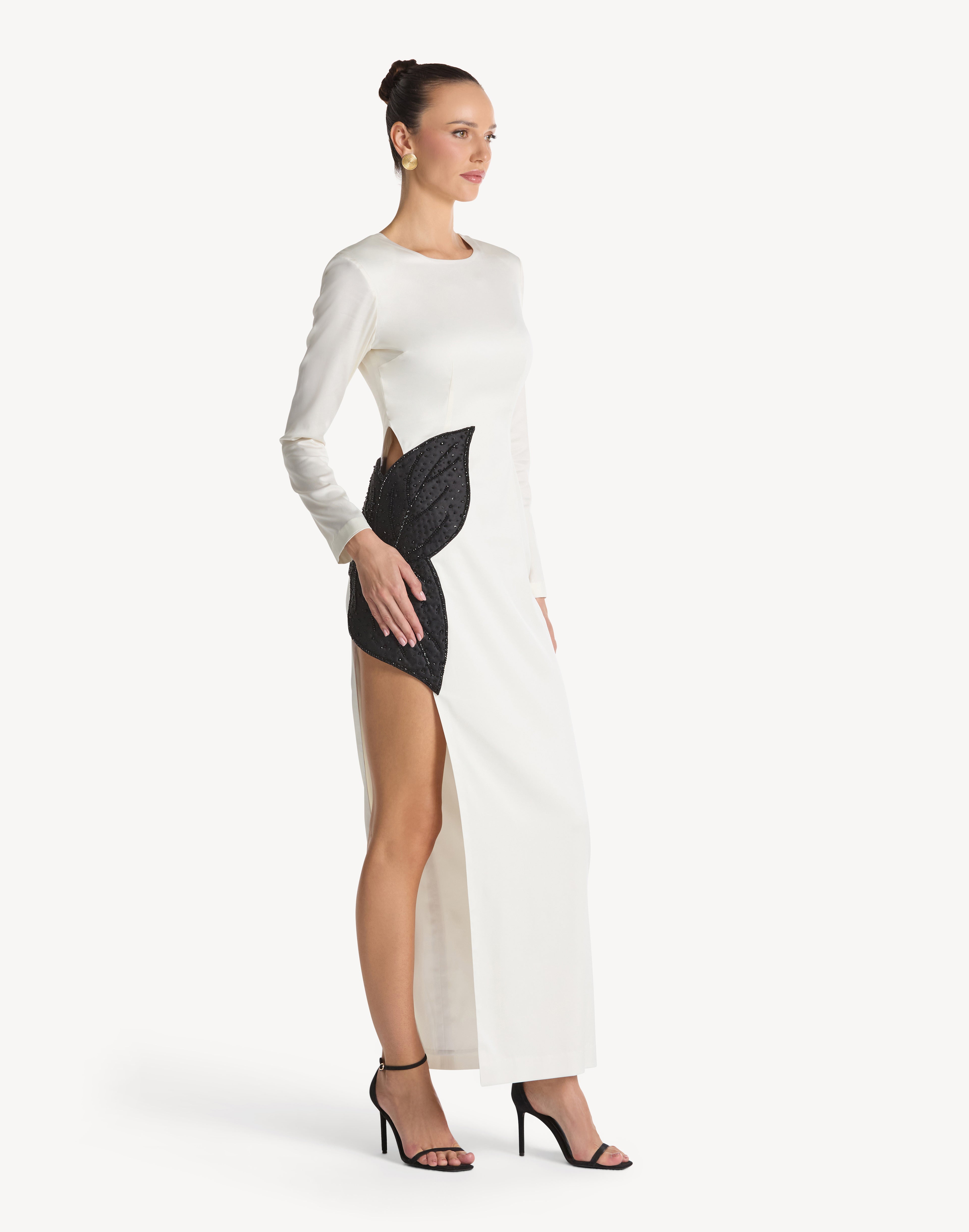 Elegance Leaf Appliqué High Leg Dress