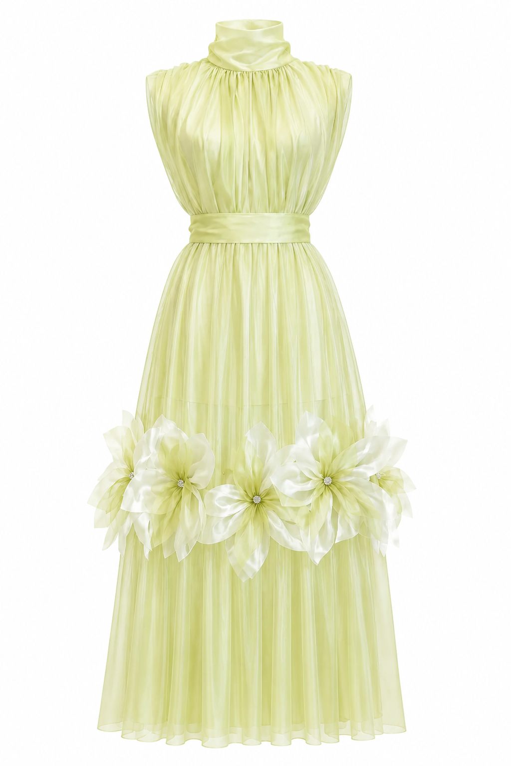 Silk Fleurs High-Neck Maxi Dress