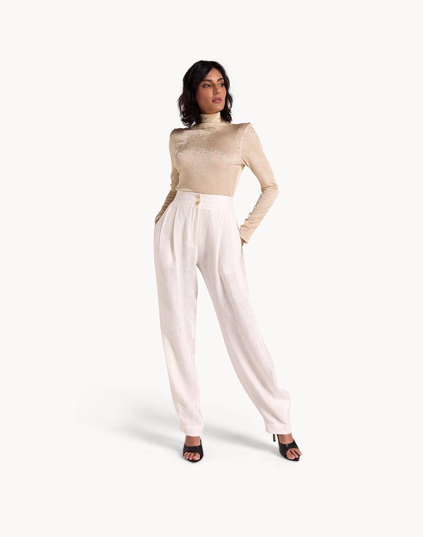 Linen Pleated Trousers - White