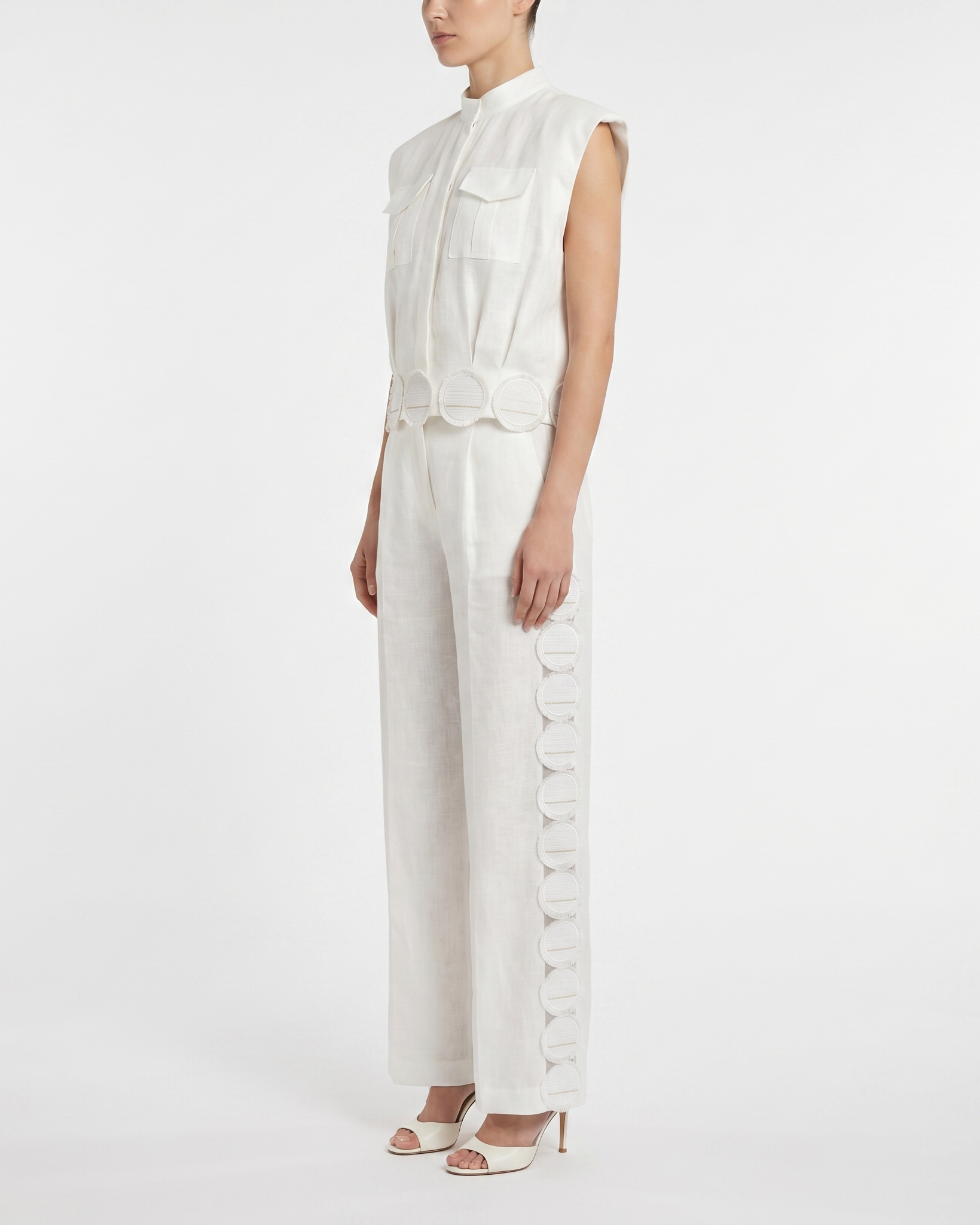 Hemp Mandarin Collar Logo Crop Jacket