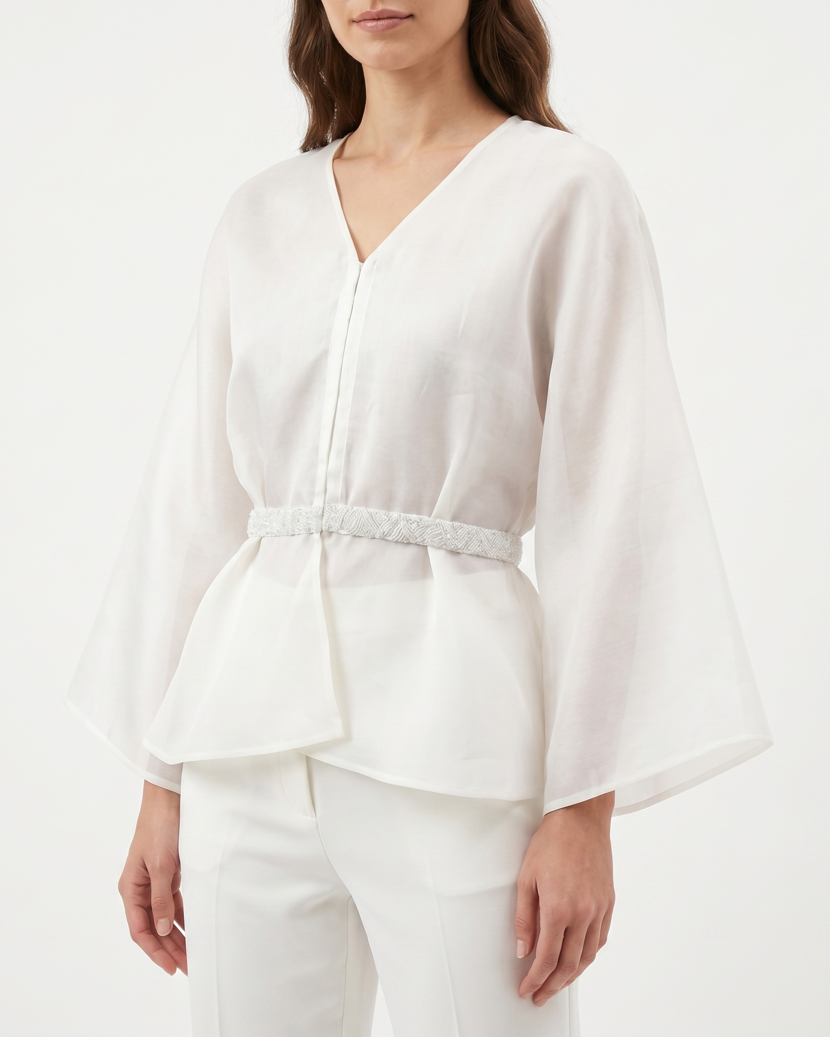 Beaded Peplum Organza Blouse
