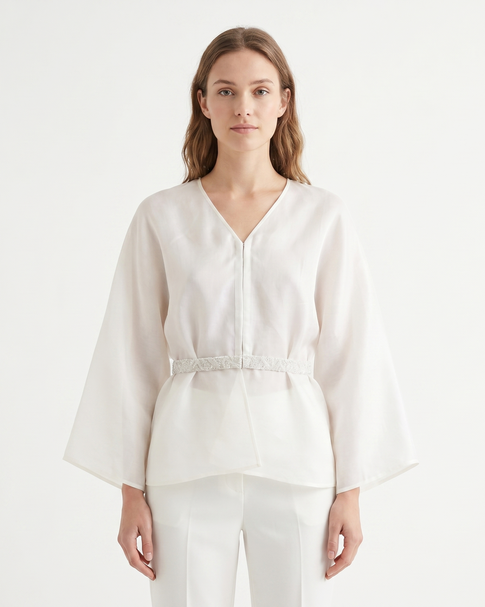 Beaded Peplum Organza Blouse