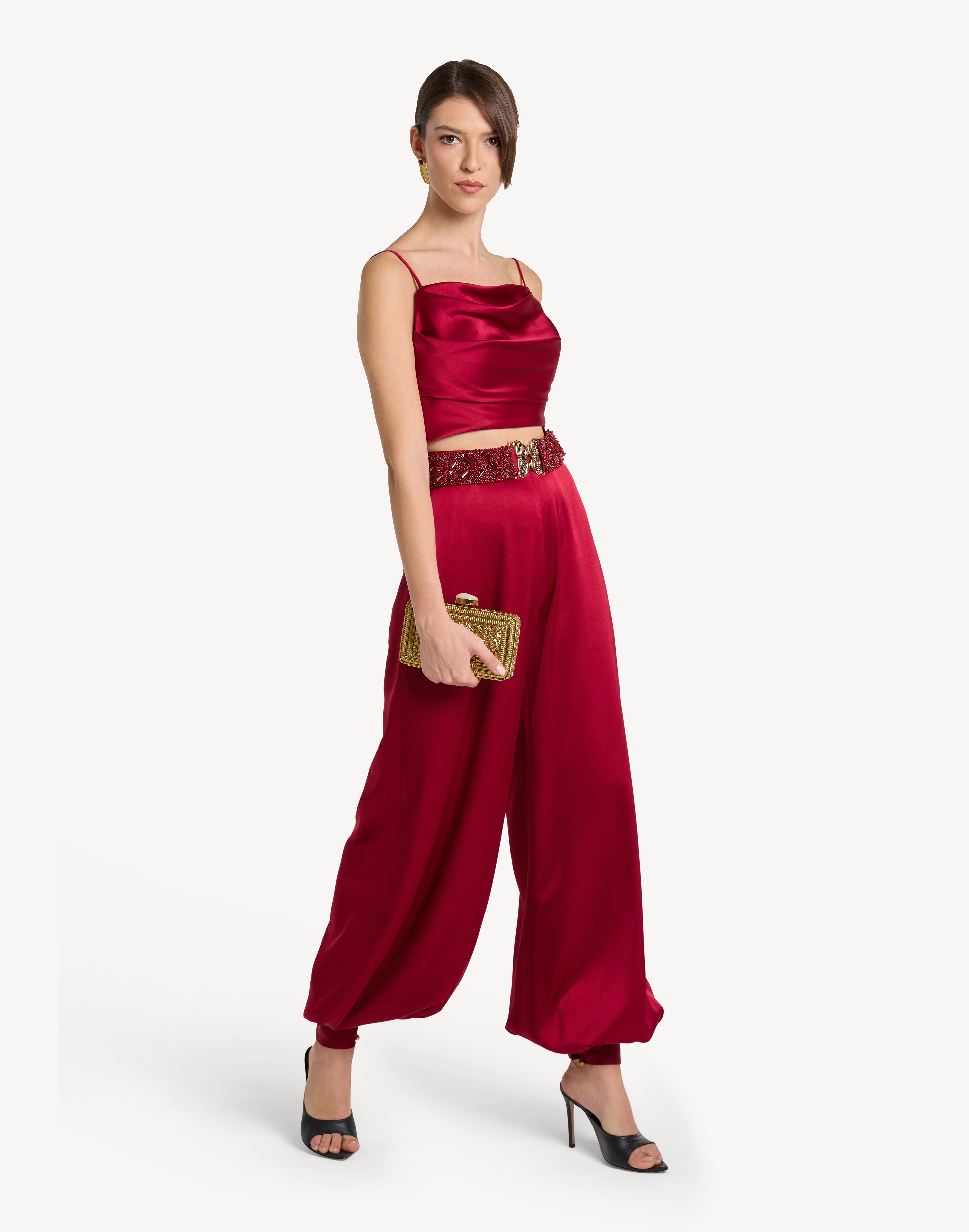 Button Cuff Detail Satin Haram Trousers