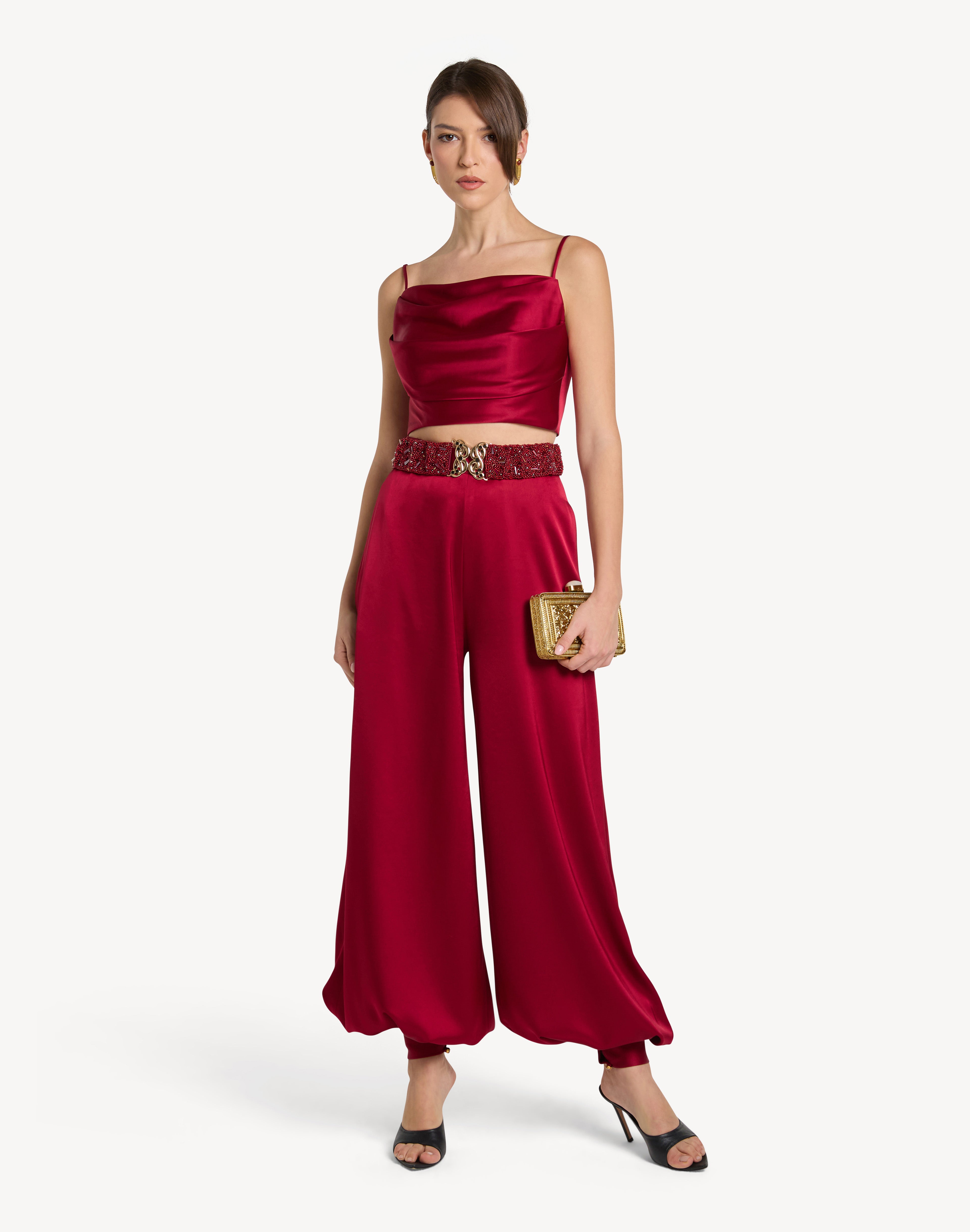 Button Cuff Detail Satin Haram Trousers