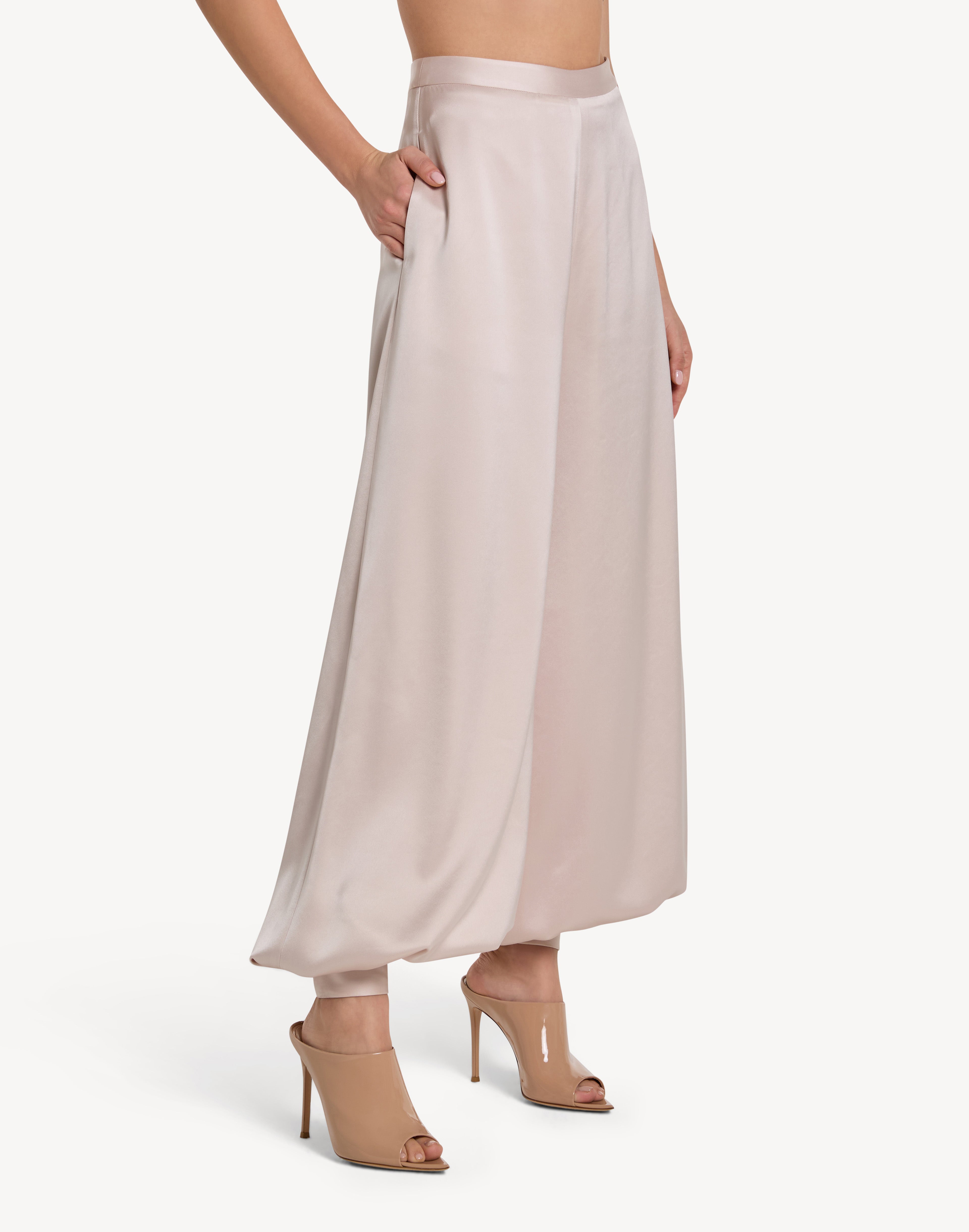 Button Cuff Detail Satin Haram Trousers