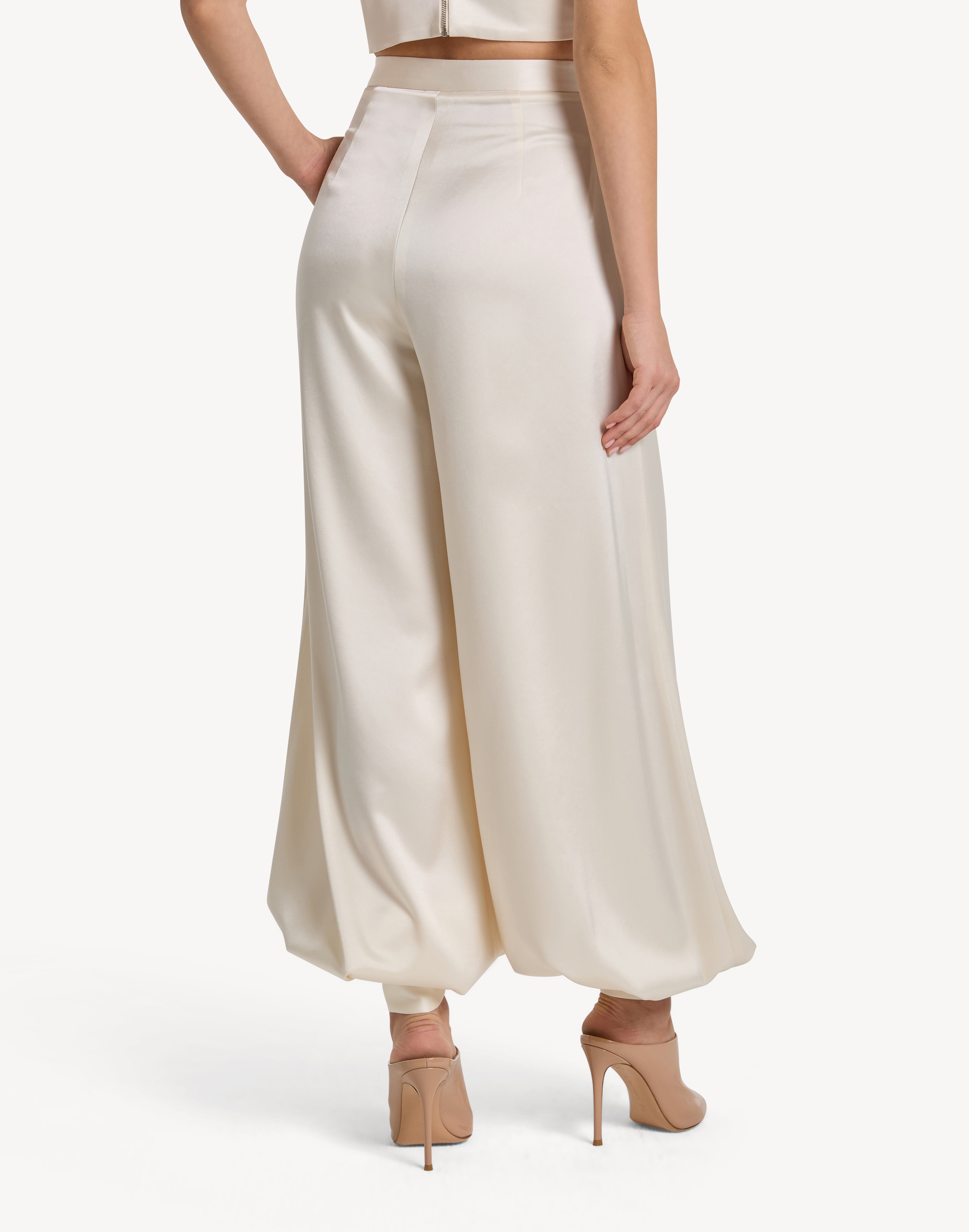 Button Cuff Detail Satin Haram Trousers