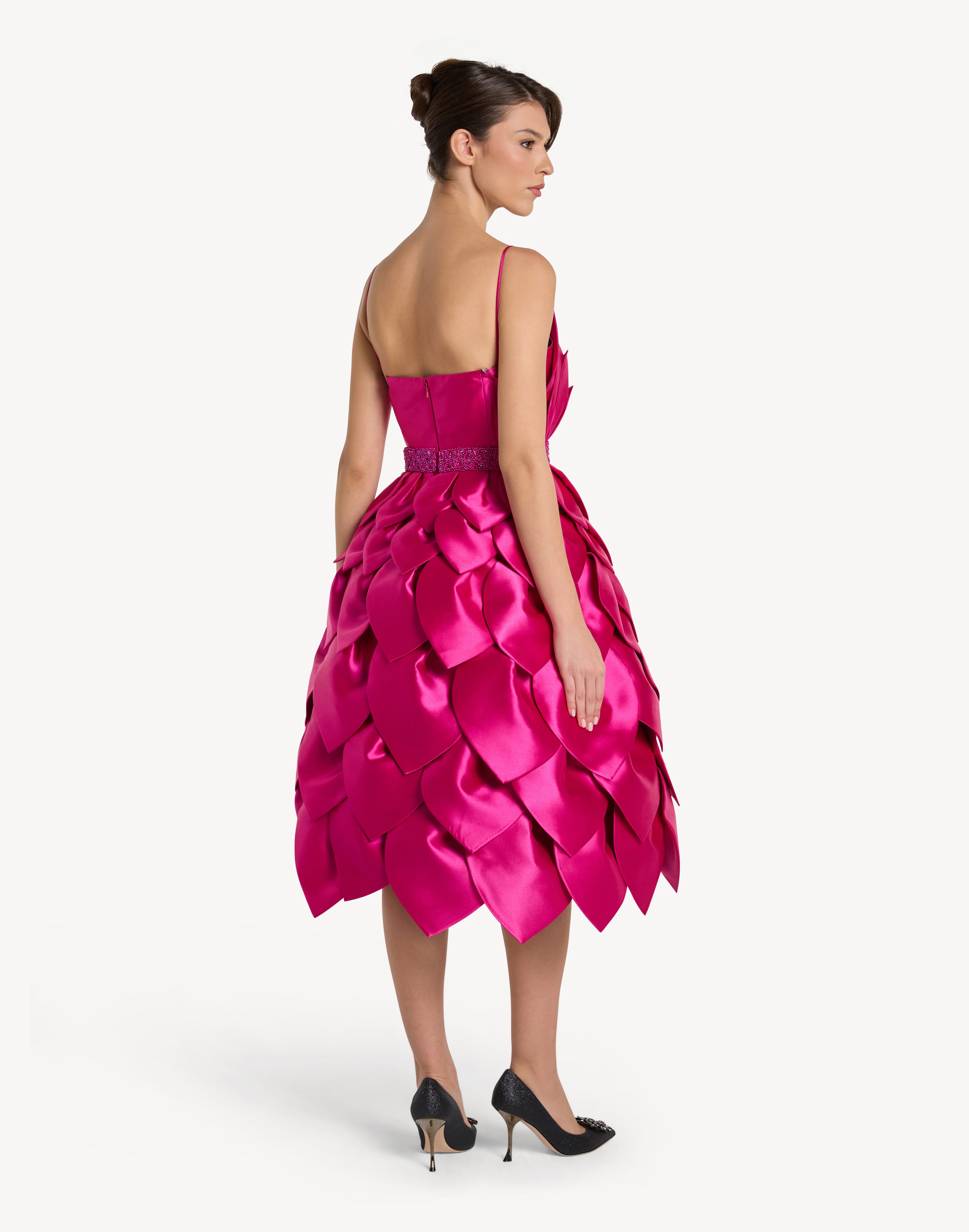 Leaf Appliqué Corset Sweetheart Midi Dress