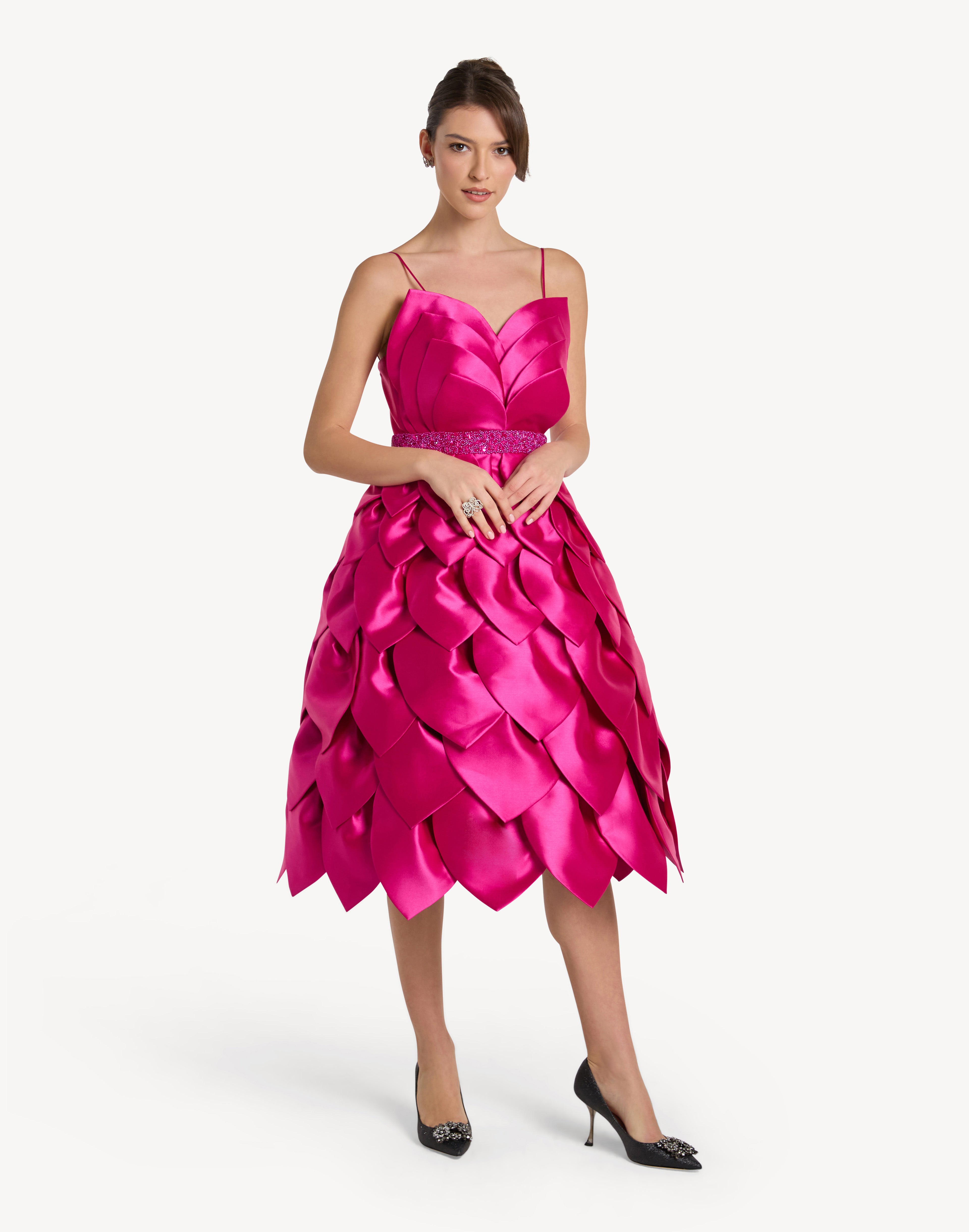 Leaf Appliqué Corset Sweetheart Midi Dress