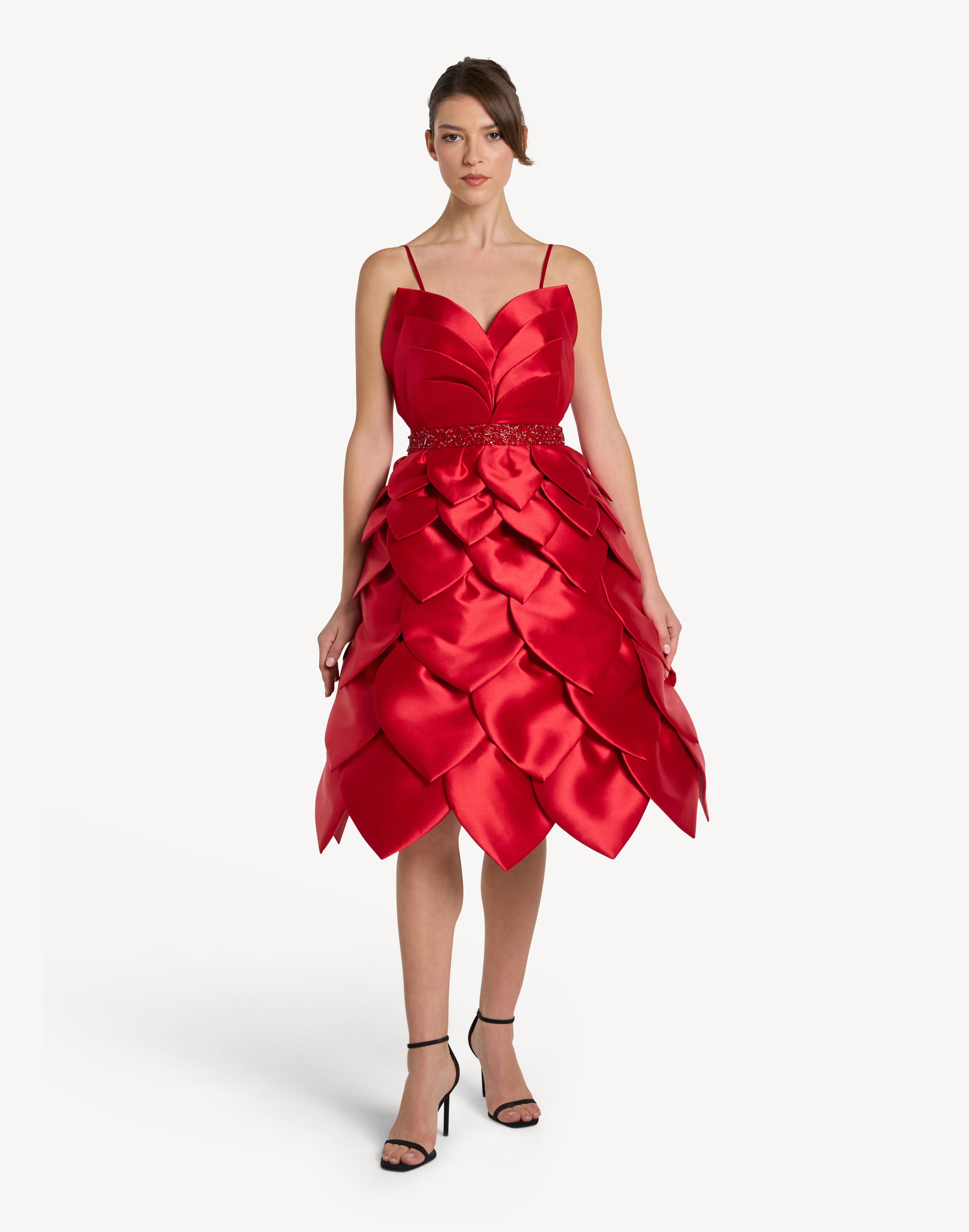 Leaf Appliqué Corset Sweetheart Midi Dress